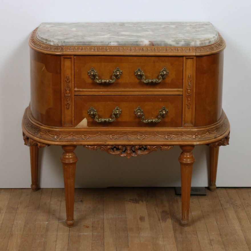 Louis XIV Style Marble Top Side Table, Vintage