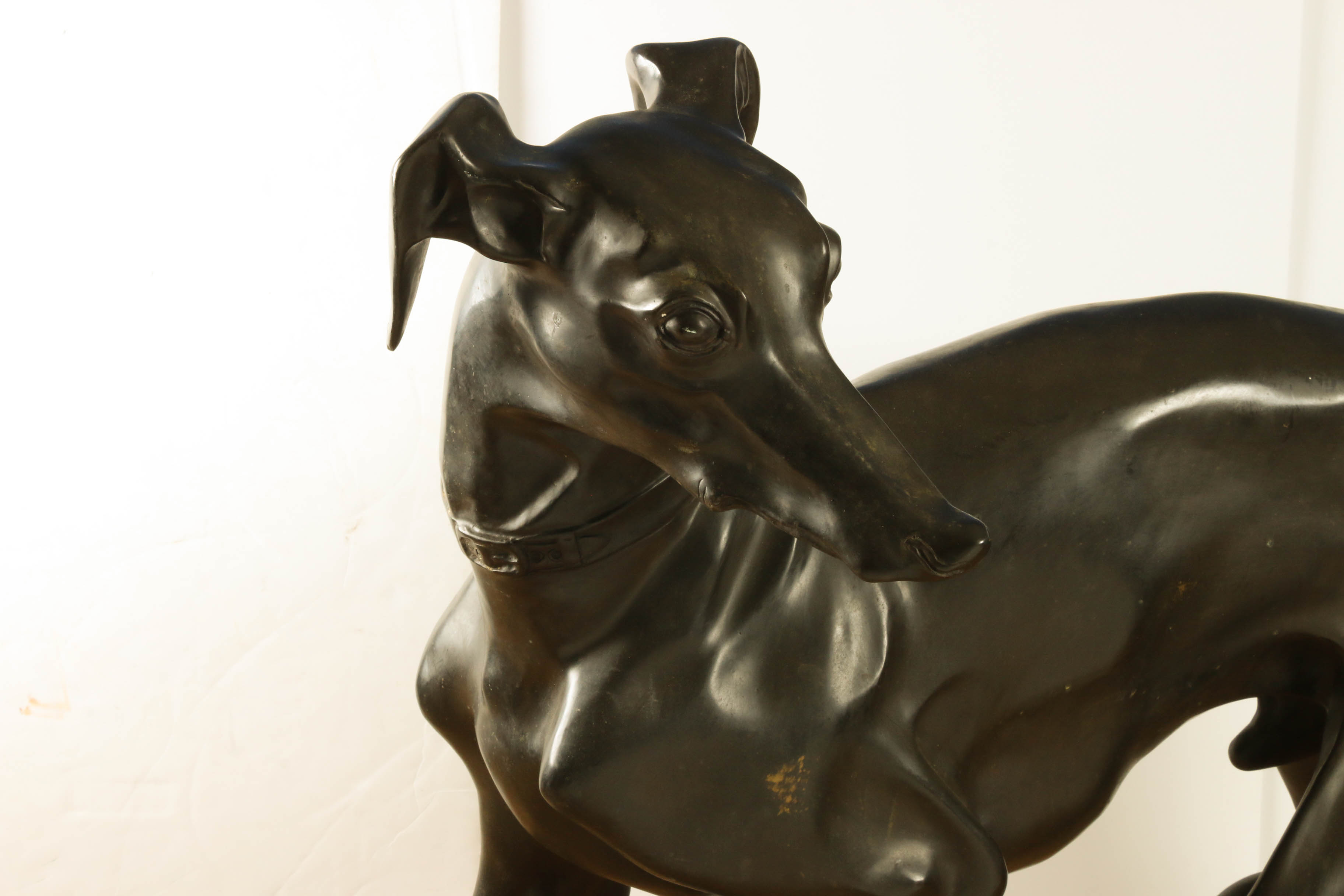 Large-Scale Cast Bronze Greyhound Statue, Mid-Century
