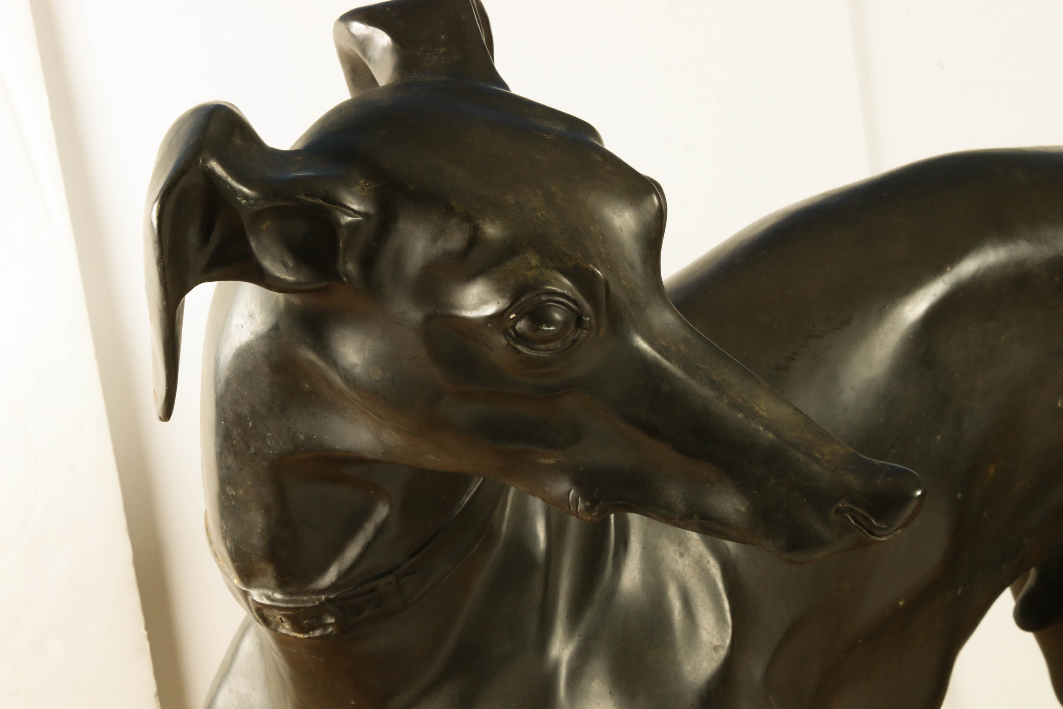 Large-Scale Cast Bronze Greyhound Statue, Mid-Century