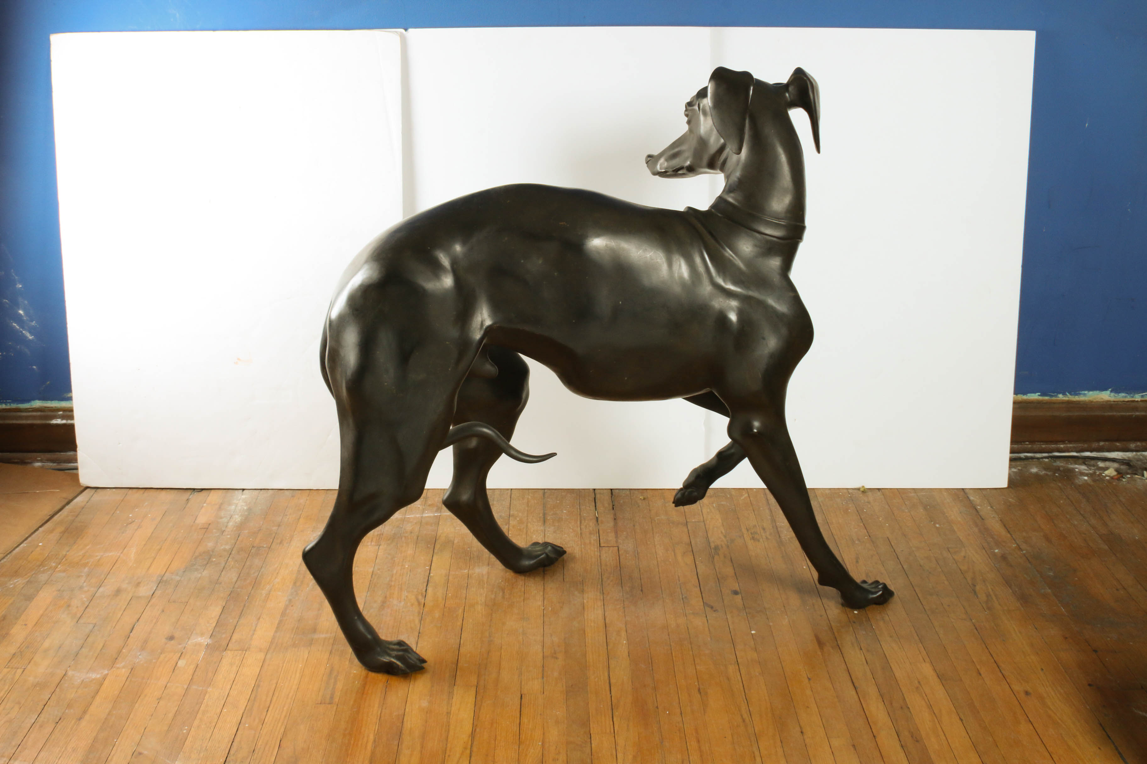 Large-Scale Cast Bronze Greyhound Statue, Mid-Century
