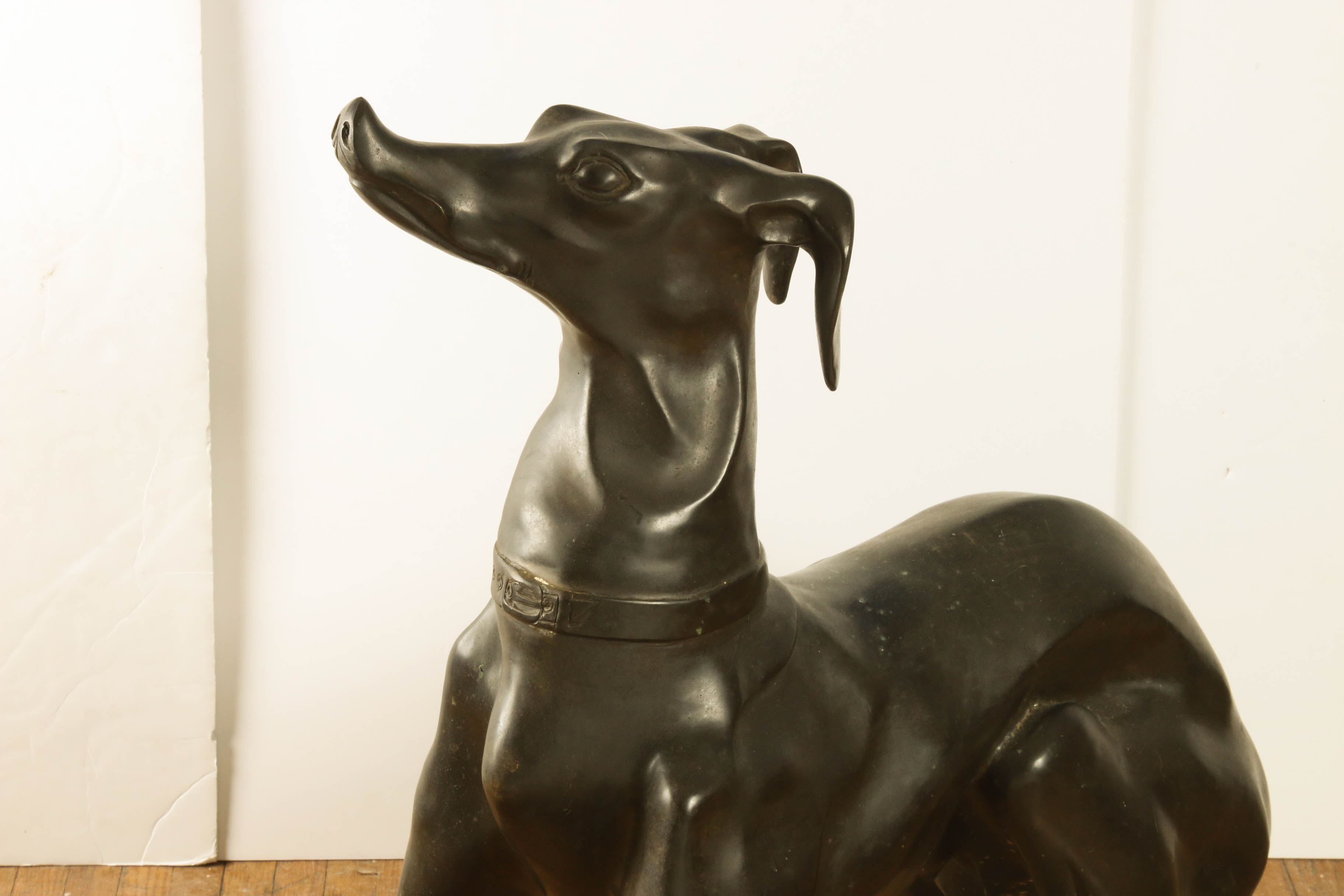 Large-Scale Cast Bronze Greyhound Statue, Mid-Century