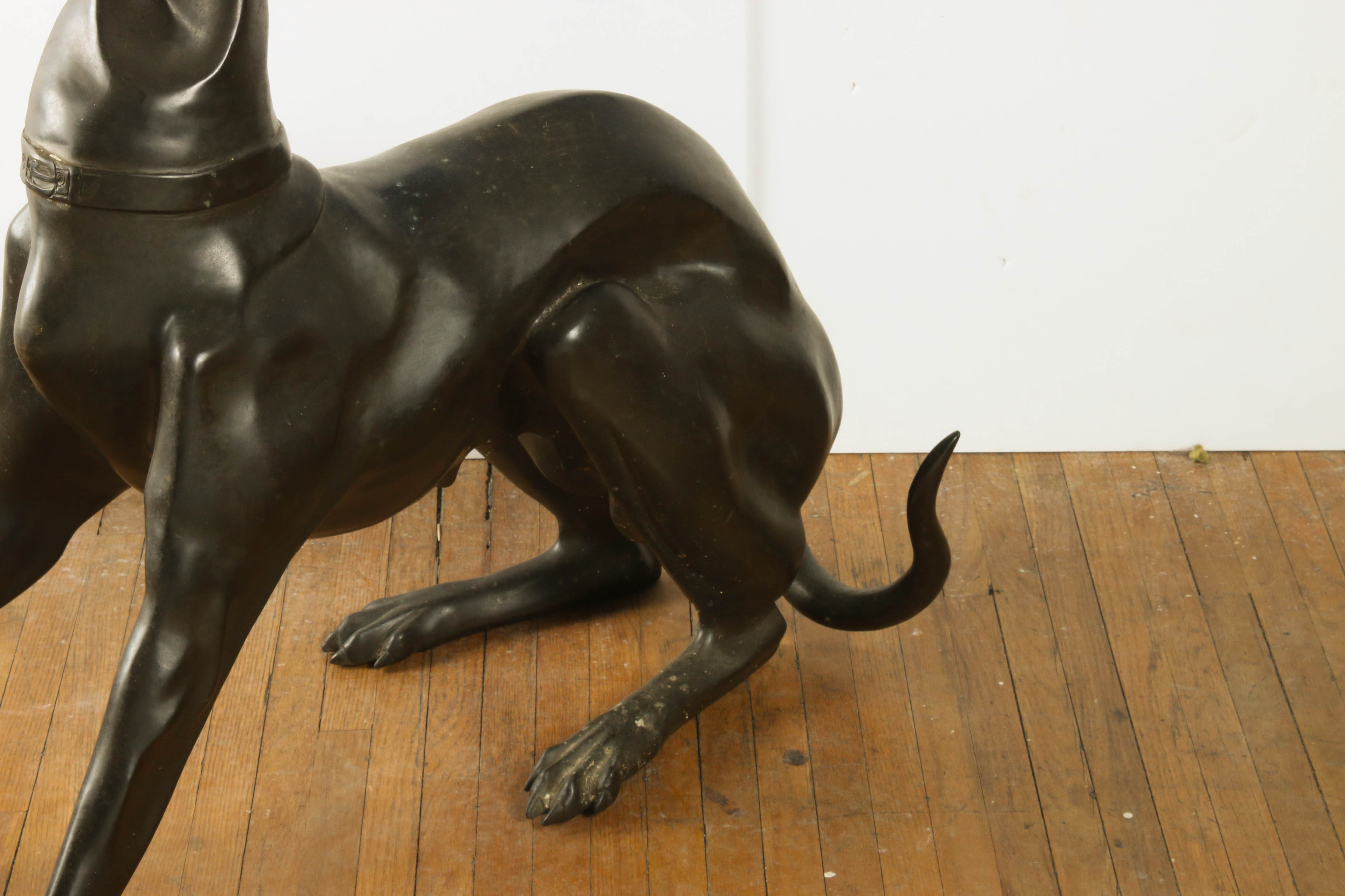 Large-Scale Cast Bronze Greyhound Statue, Mid-Century