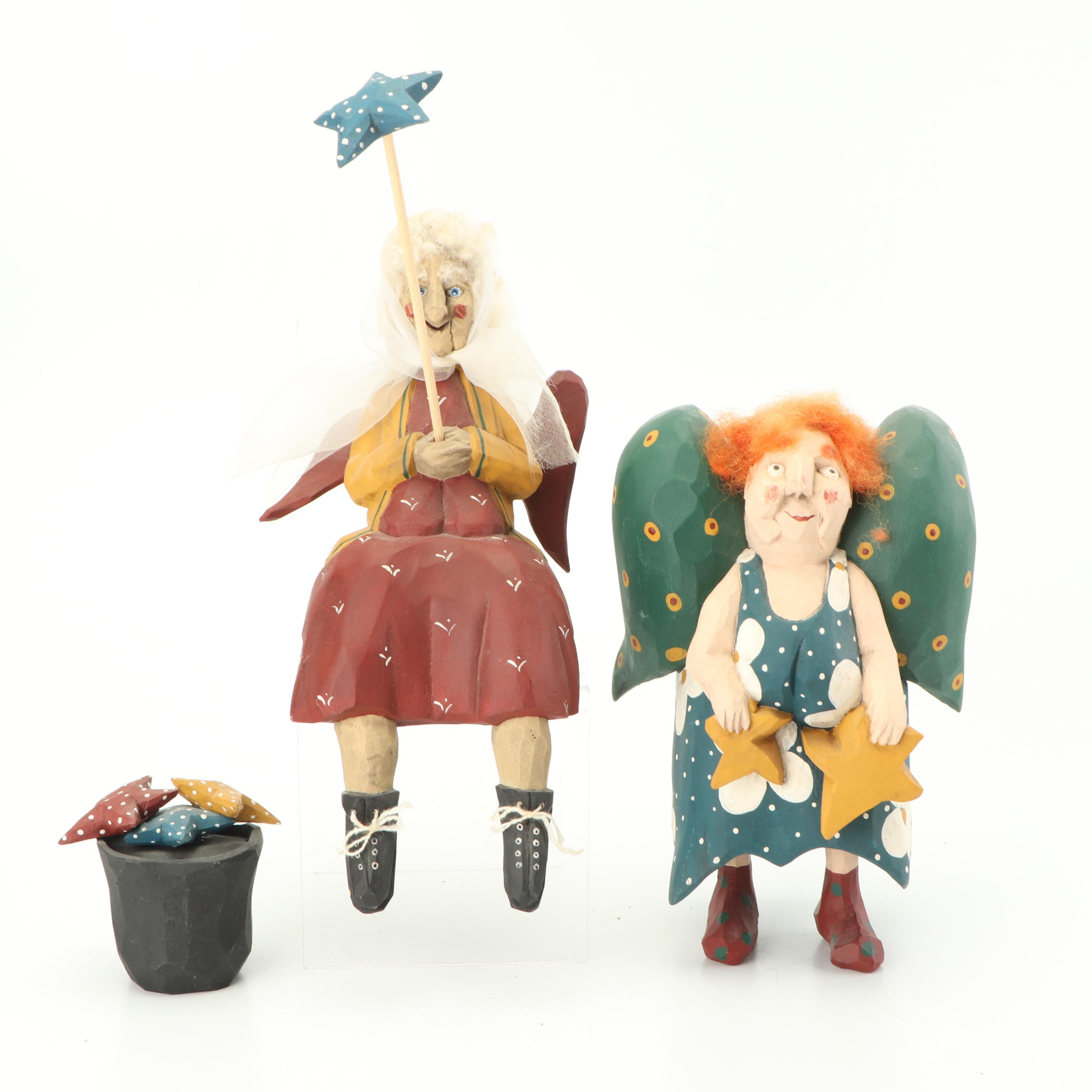 Paige and Larry Koosed Hand Painted "Angel" Wood Carvings