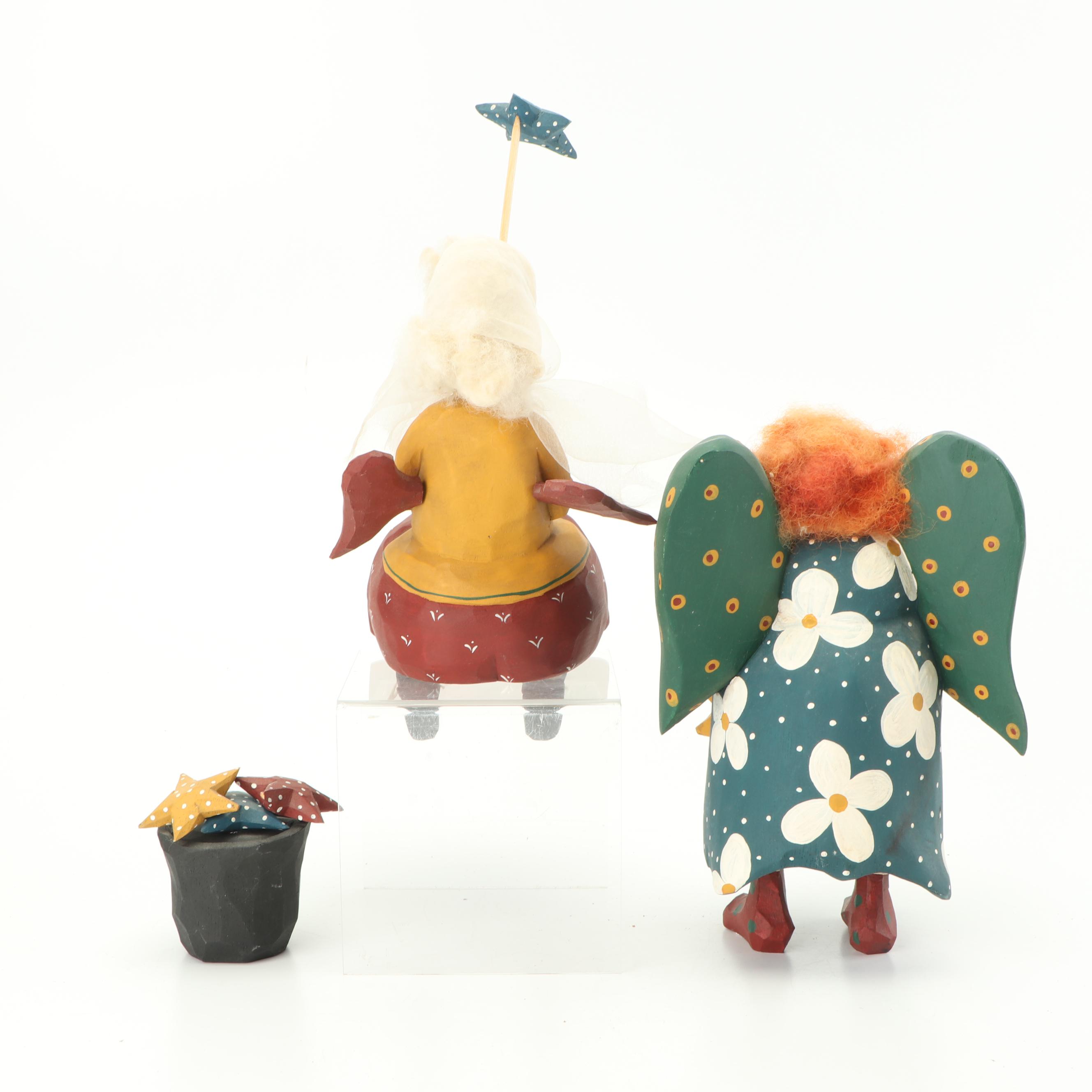 Paige and Larry Koosed Hand Painted "Angel" Wood Carvings