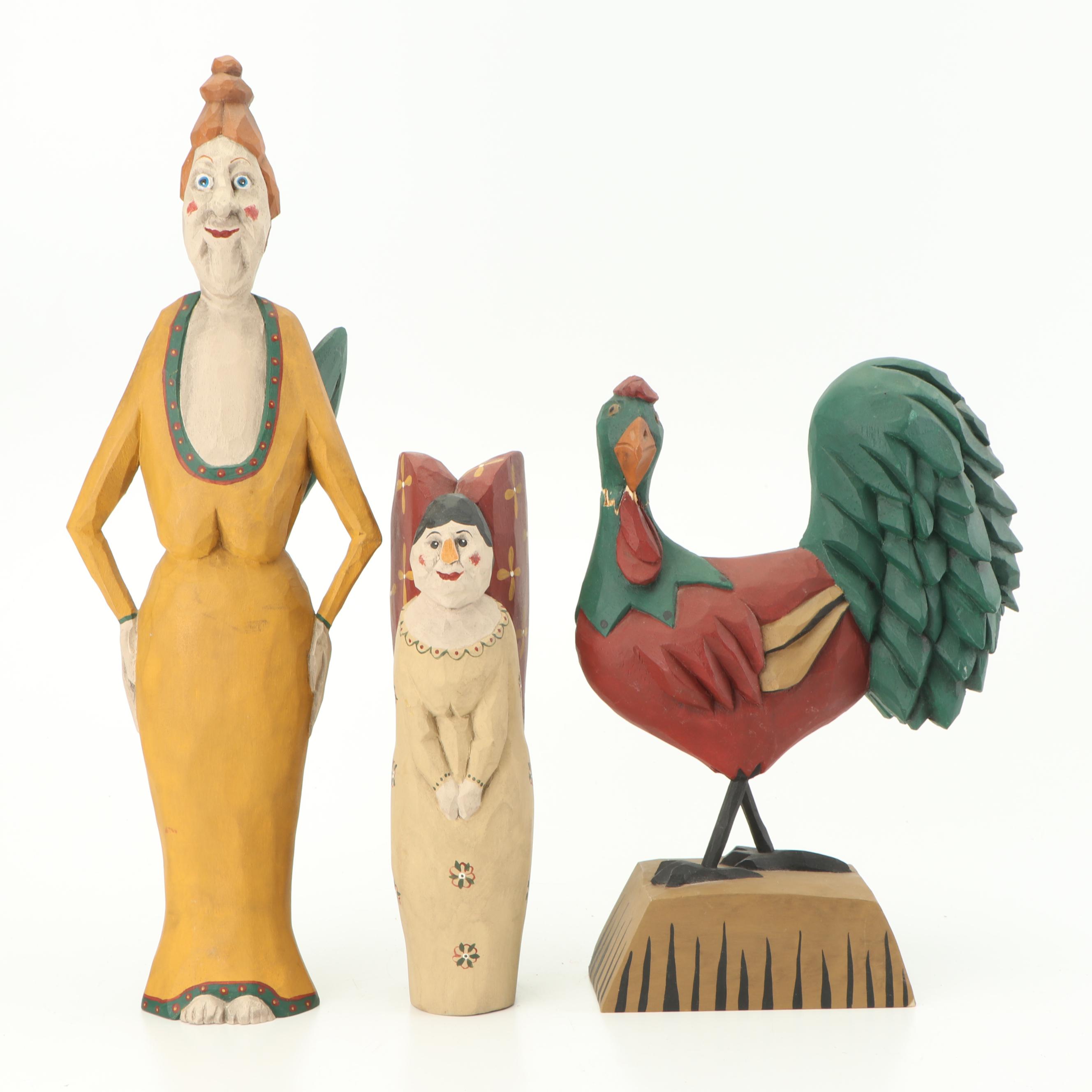 Paige and Larry Koosed Hand Painted "Angel" Wood Carvings