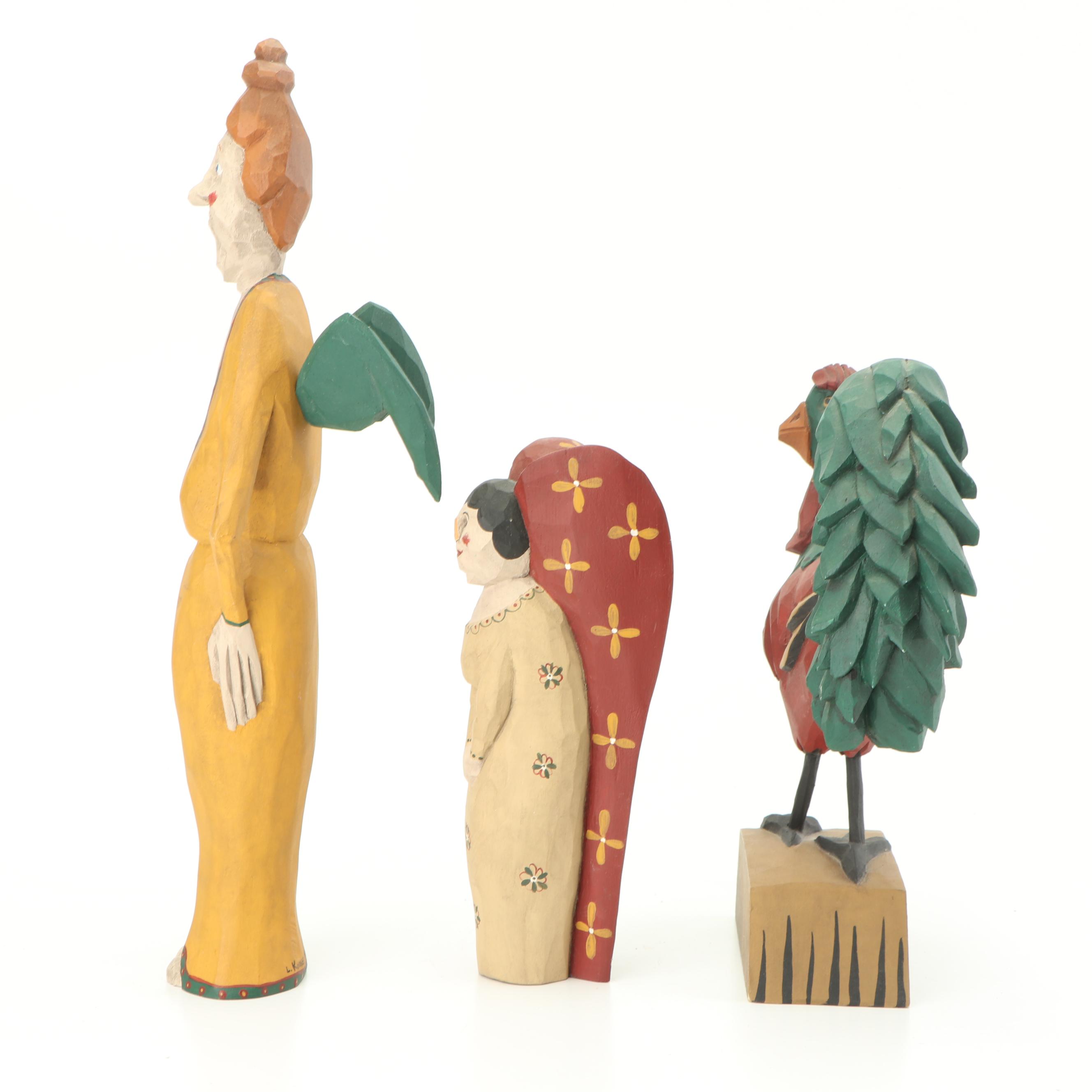 Paige and Larry Koosed Hand Painted "Angel" Wood Carvings