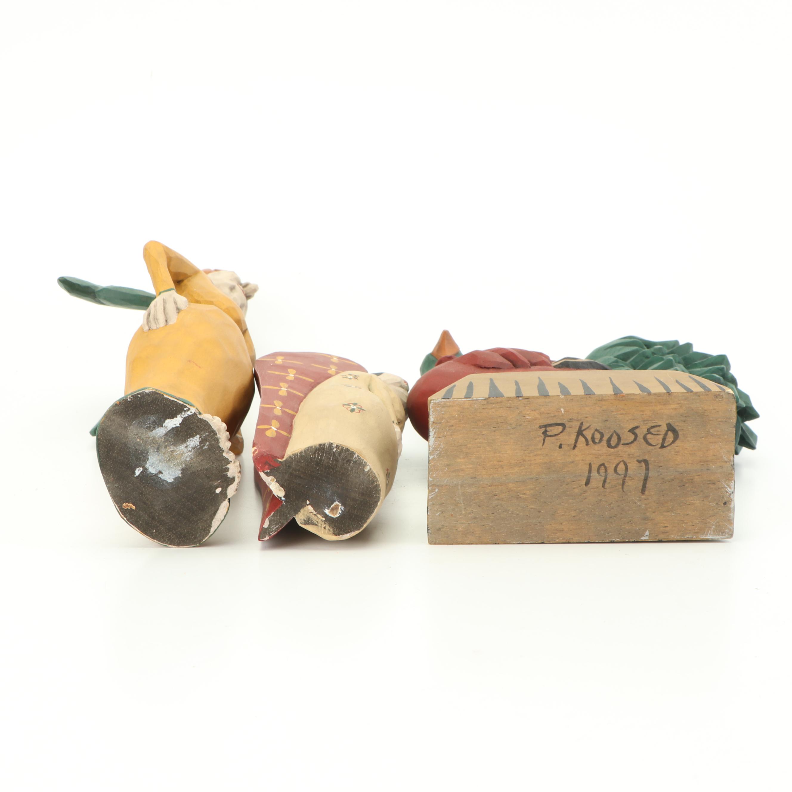 Paige and Larry Koosed Hand Painted "Angel" Wood Carvings