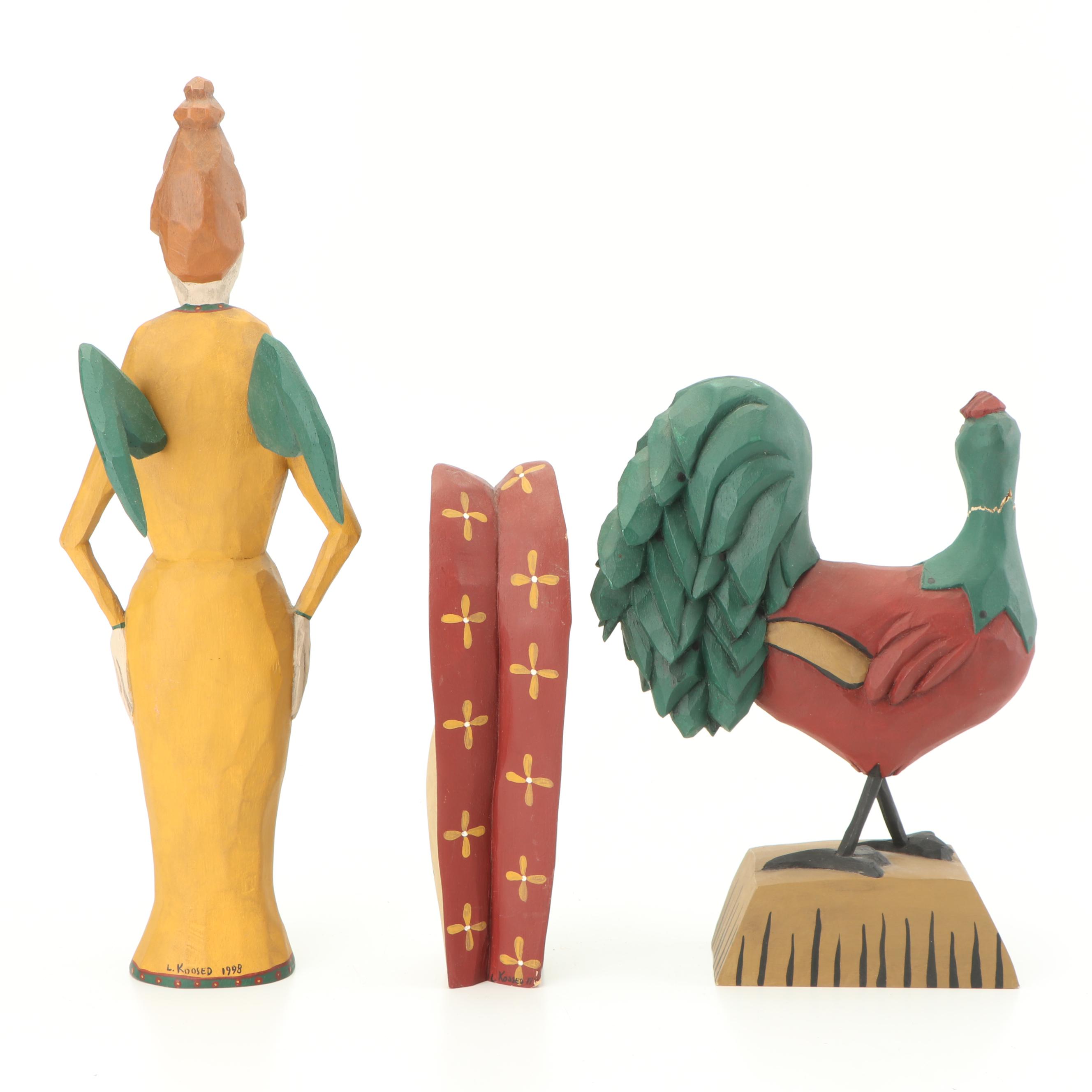 Paige and Larry Koosed Hand Painted "Angel" Wood Carvings