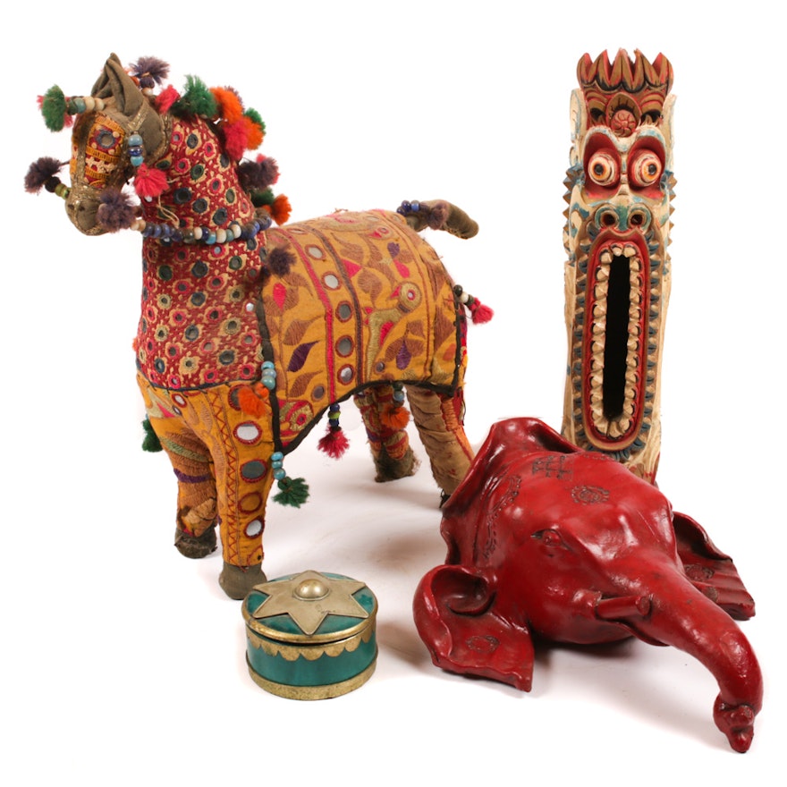 Indian Fabric Horse Figurine and Other Global Souvenir Decor