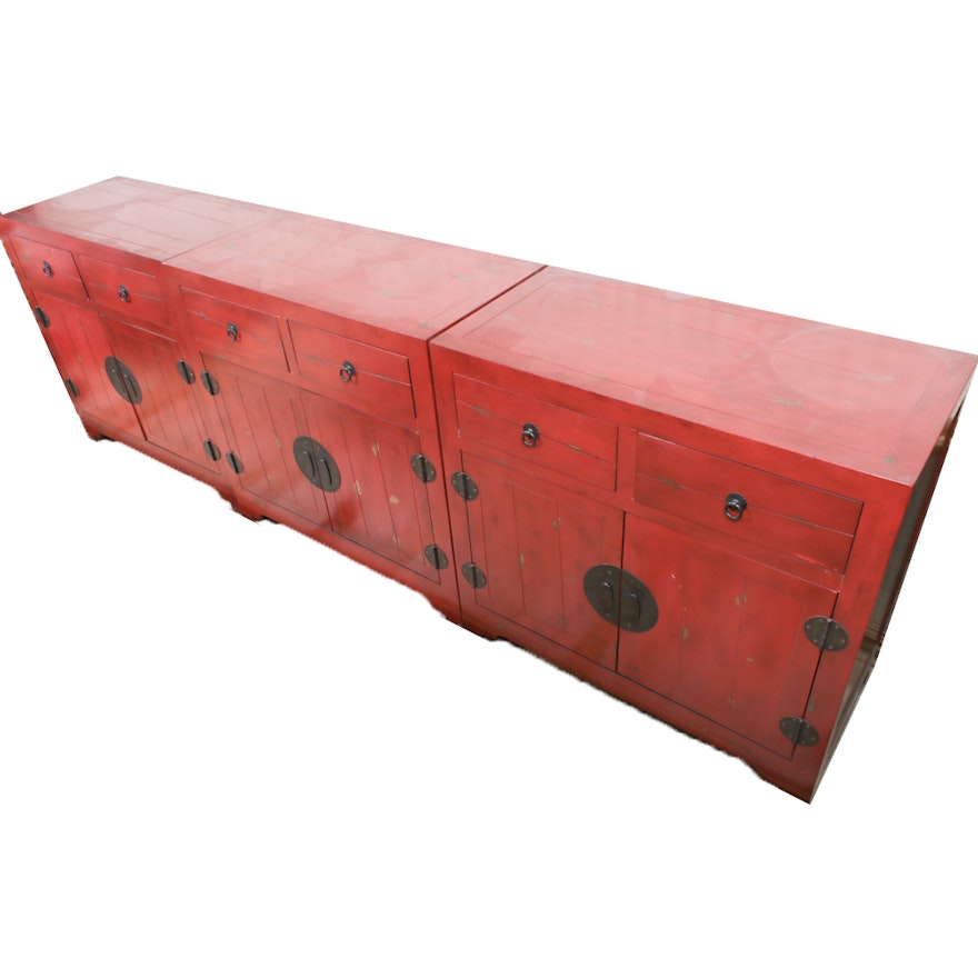 Contemporary Chinese Style Red Lacquered Buffets