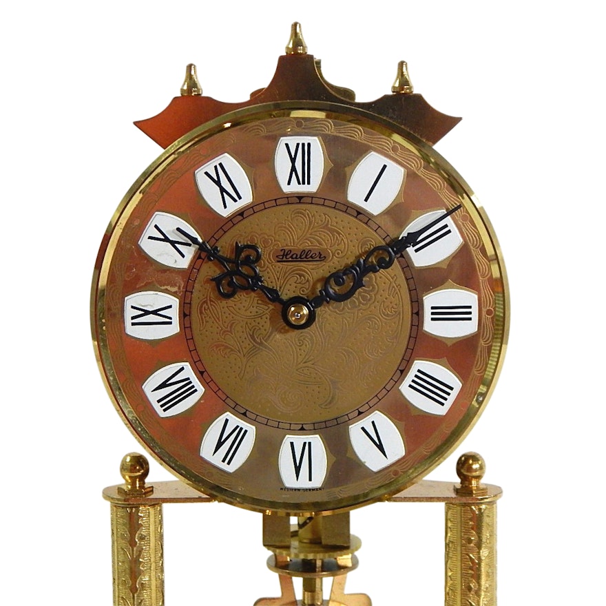 Haller German Brass Anniversary Clock with Glass Dome