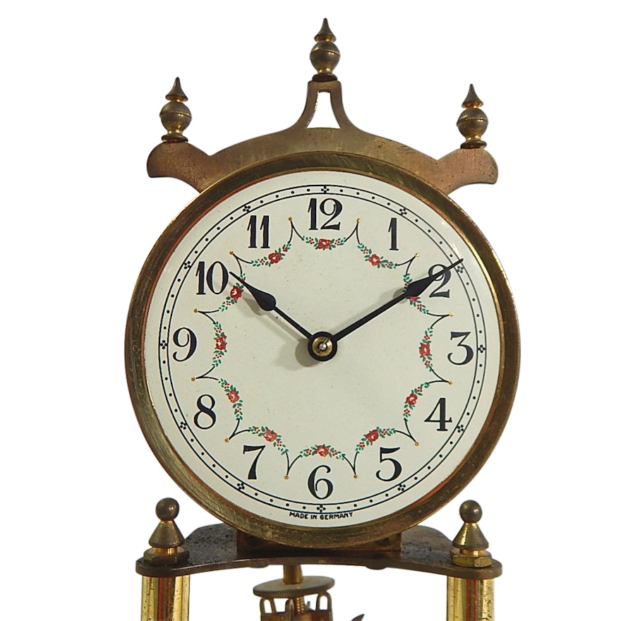 German Brass Anniversary Clock with Glass Dome