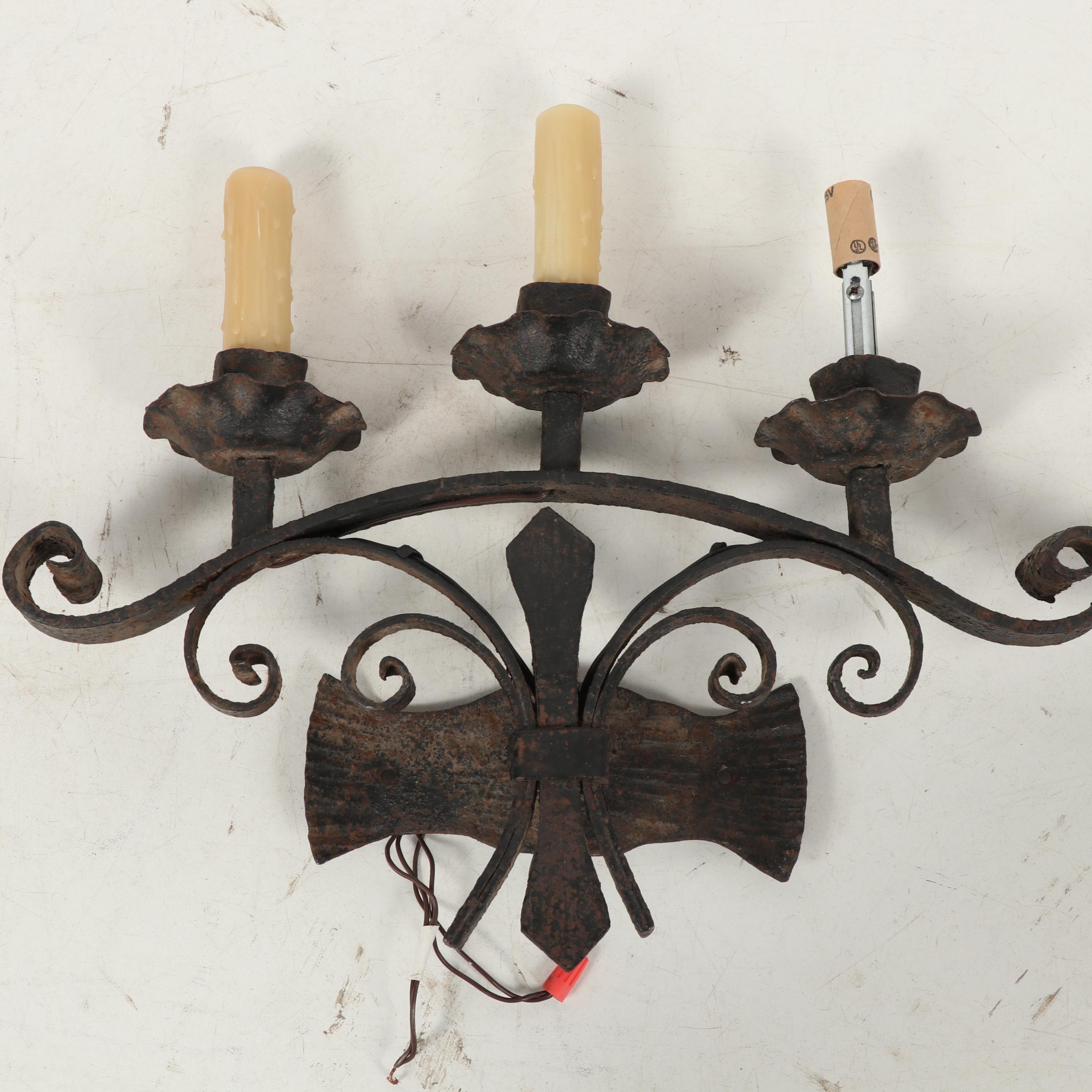 Wrought Iron Electrified Wall Sconces with Faux Candles