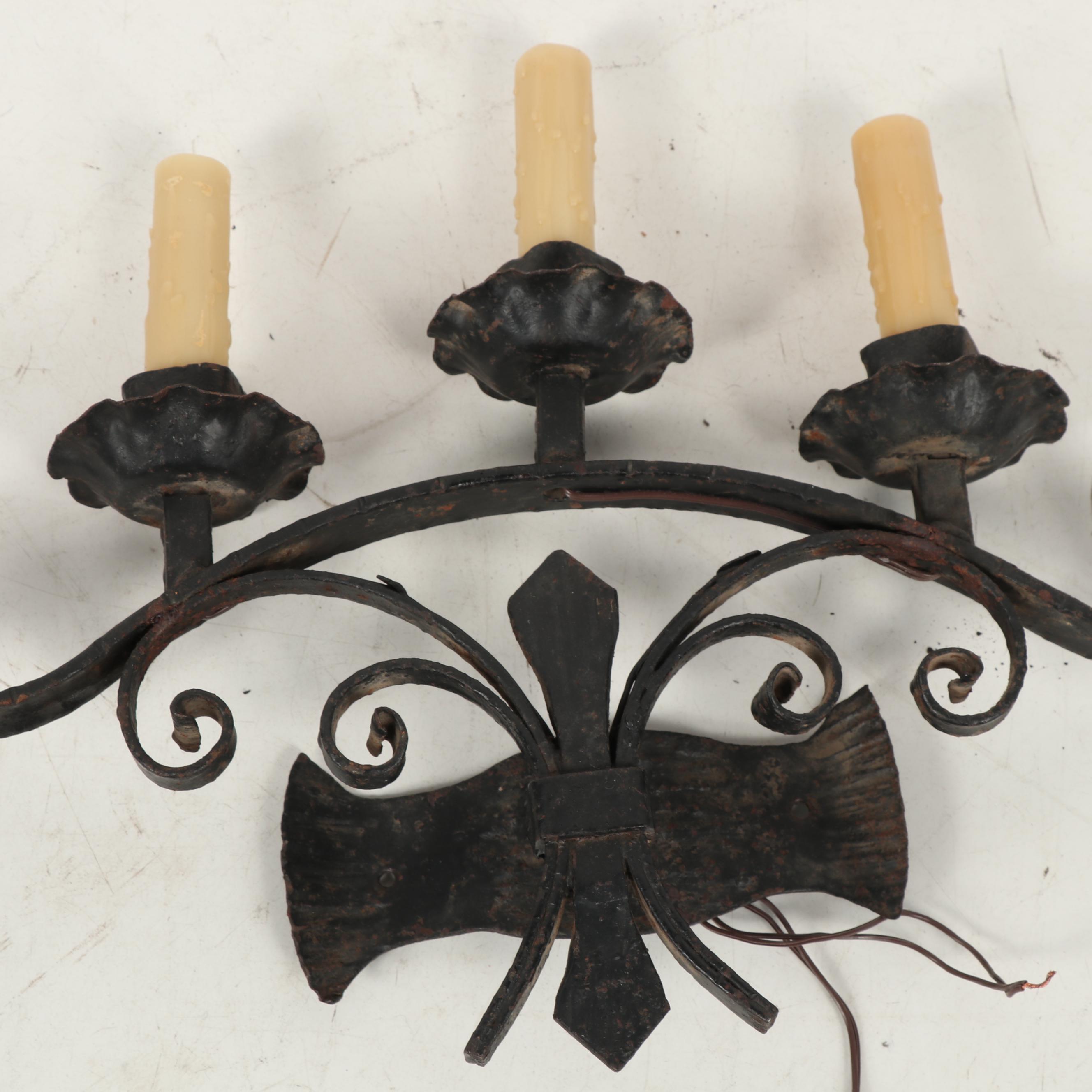Wrought Iron Electrified Wall Sconces with Faux Candles