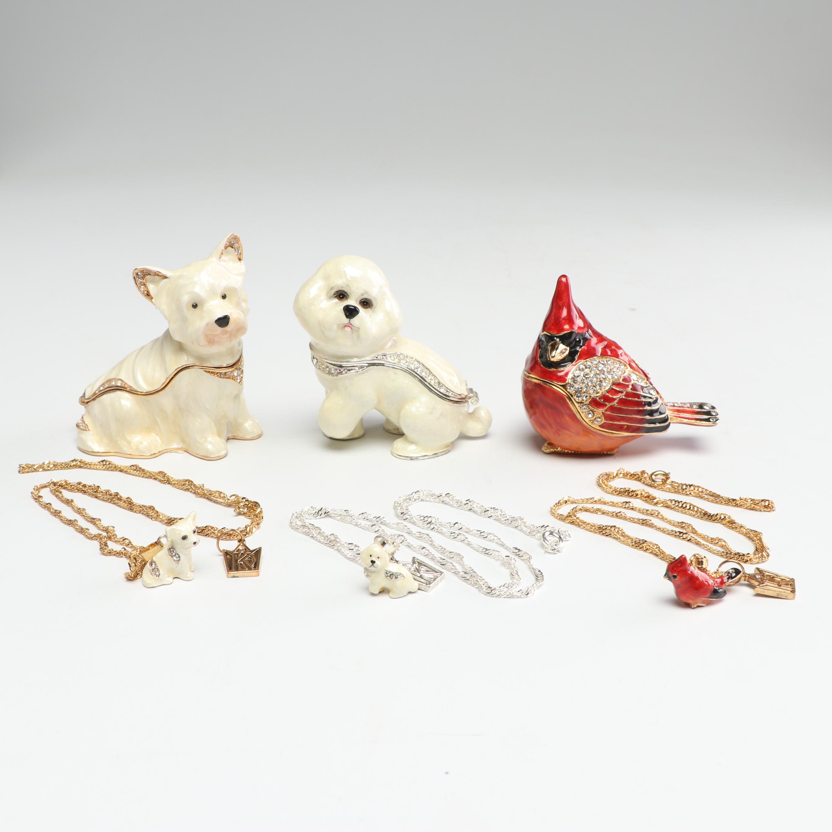 Kingspoint Designs Enamel and Crystal Accented Figurines with Matching Necklaces