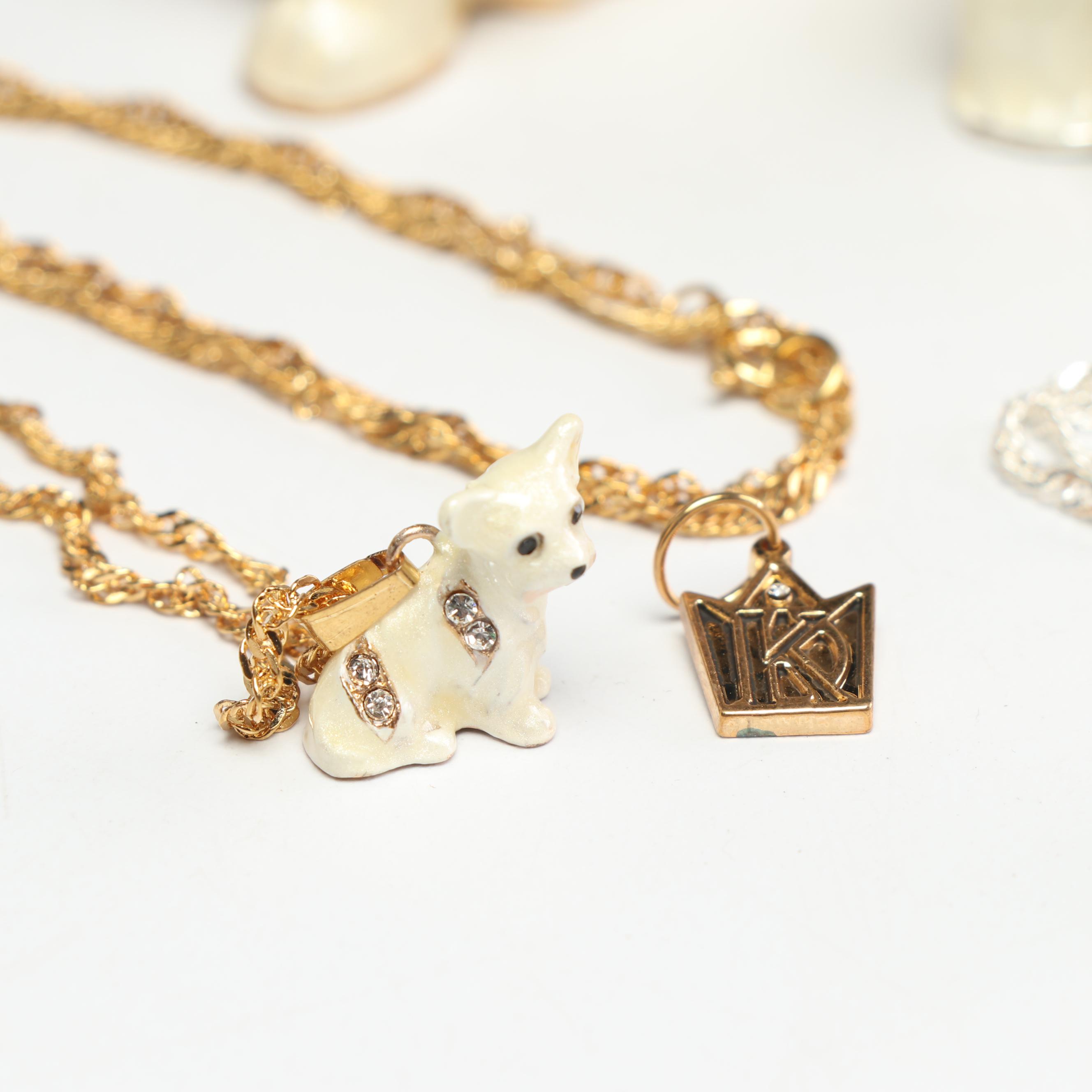 Kingspoint Designs Enamel and Crystal Accented Figurines with Matching Necklaces