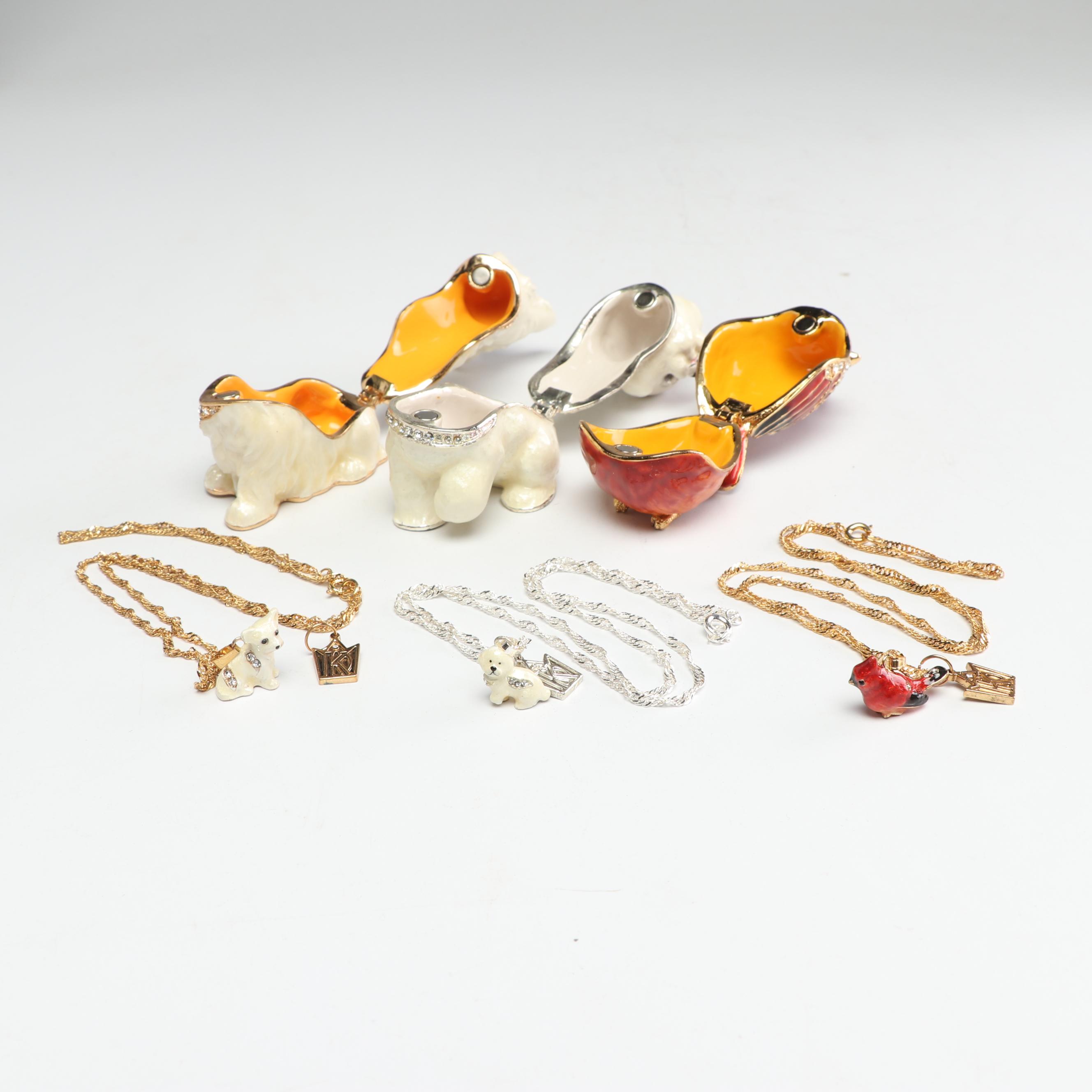 Kingspoint Designs Enamel and Crystal Accented Figurines with Matching Necklaces