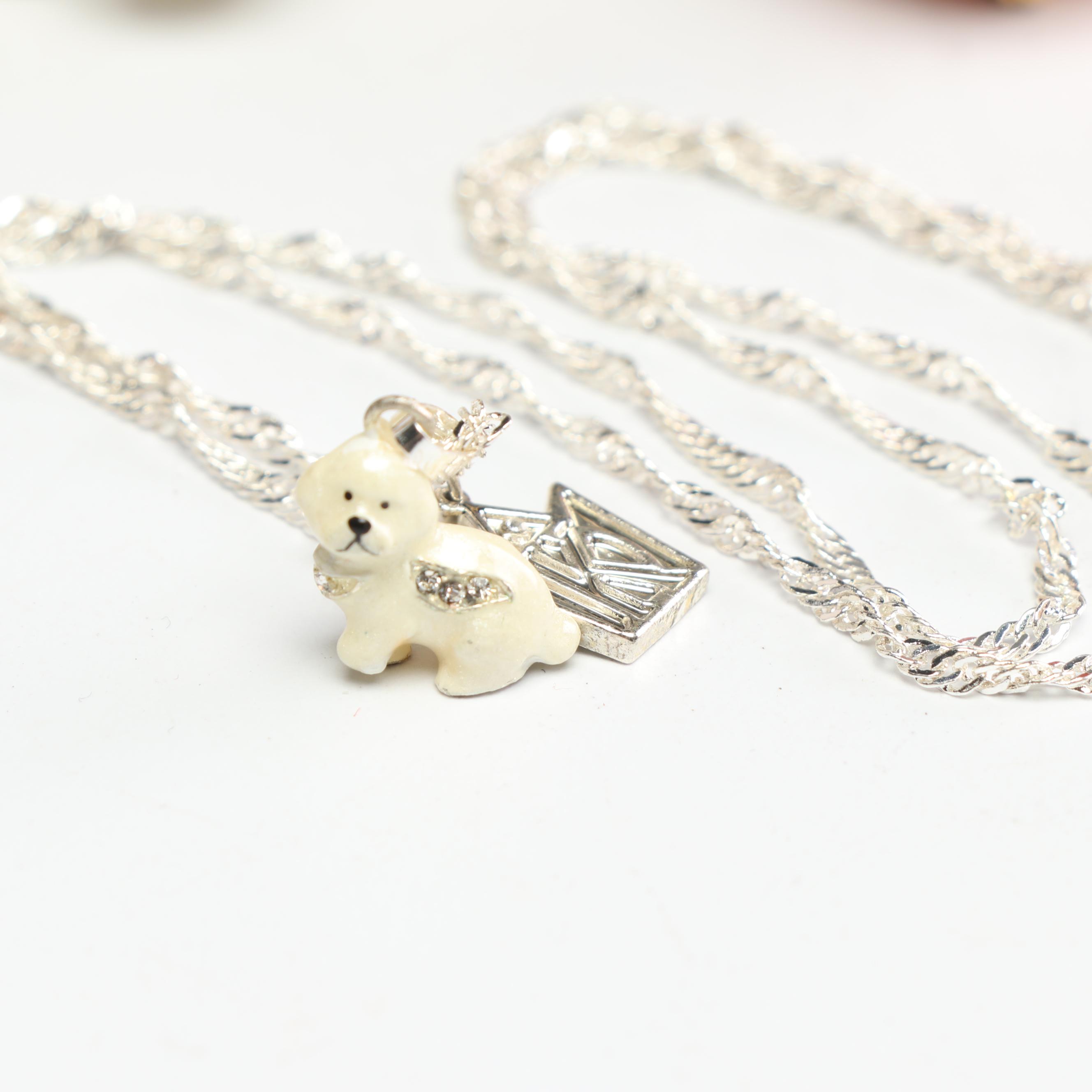 Kingspoint Designs Enamel and Crystal Accented Figurines with Matching Necklaces