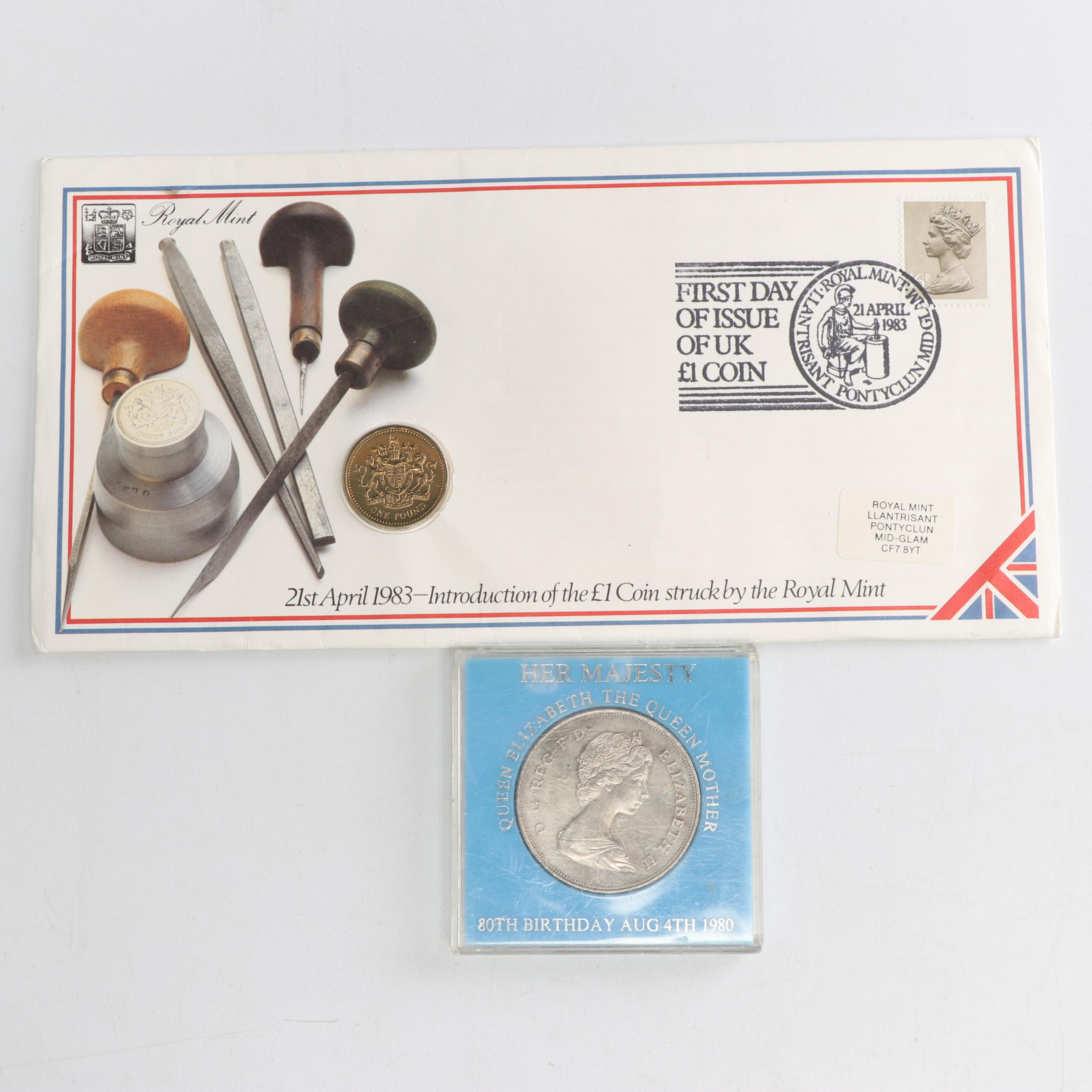 1983 Royal Mint First Day of Issue £1 Coin with Queen Elizabeth Commemorative