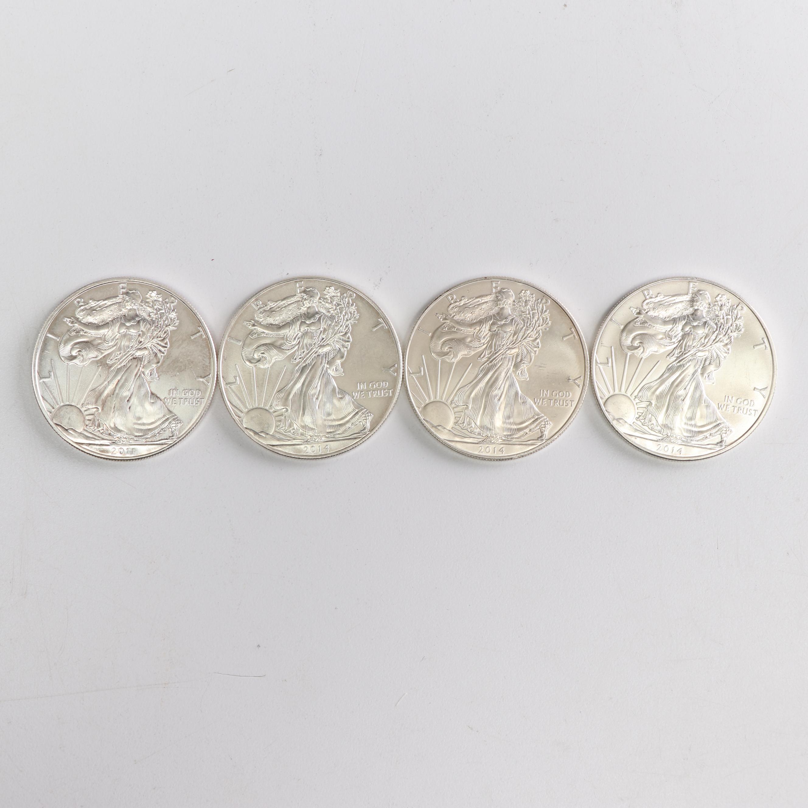 Group of Four American Silver Eagle Bullion Coins