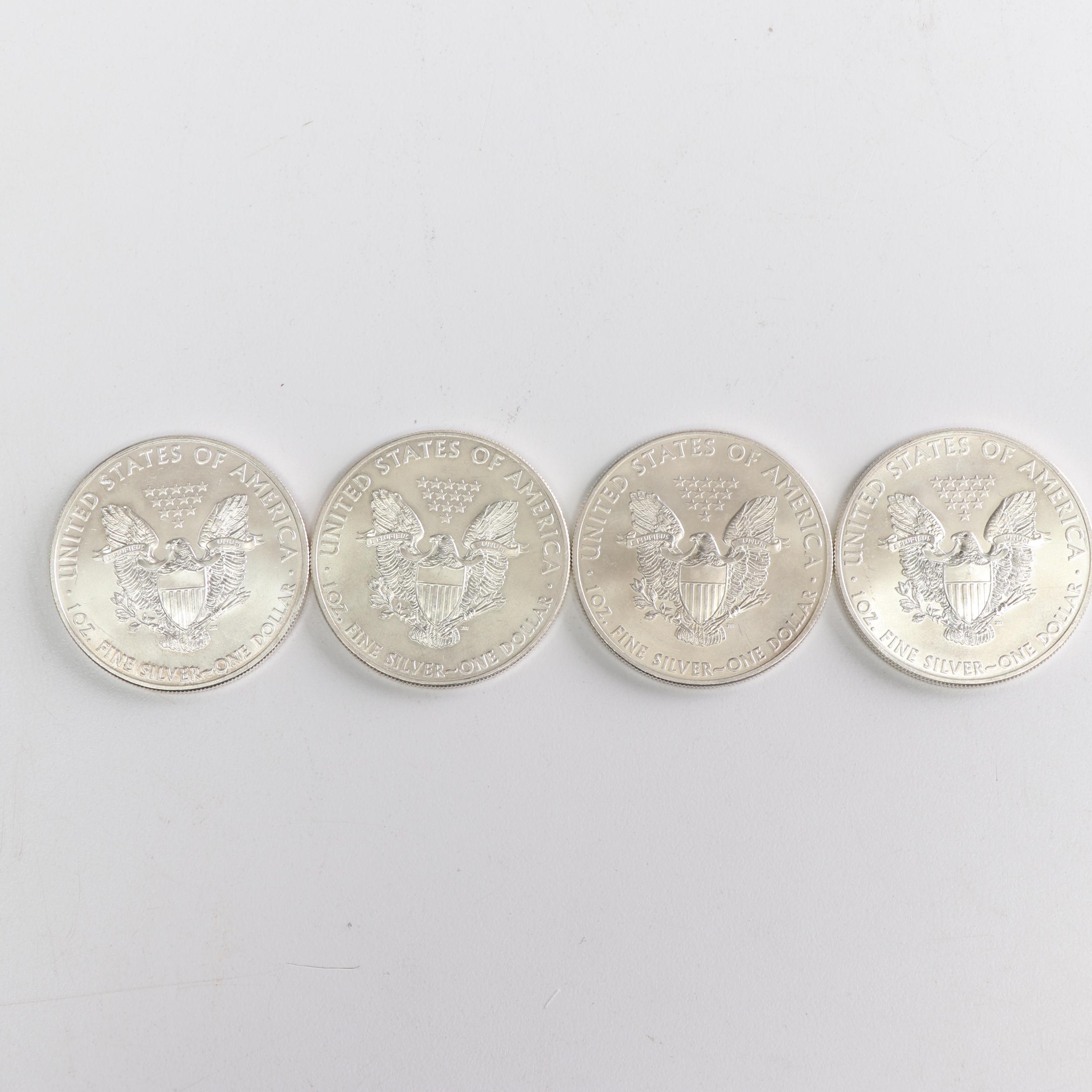 Group of Four American Silver Eagle Bullion Coins