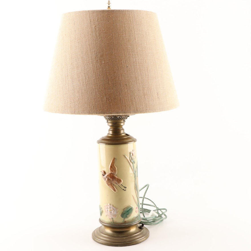 Majolica Table Lamp, circa 1950