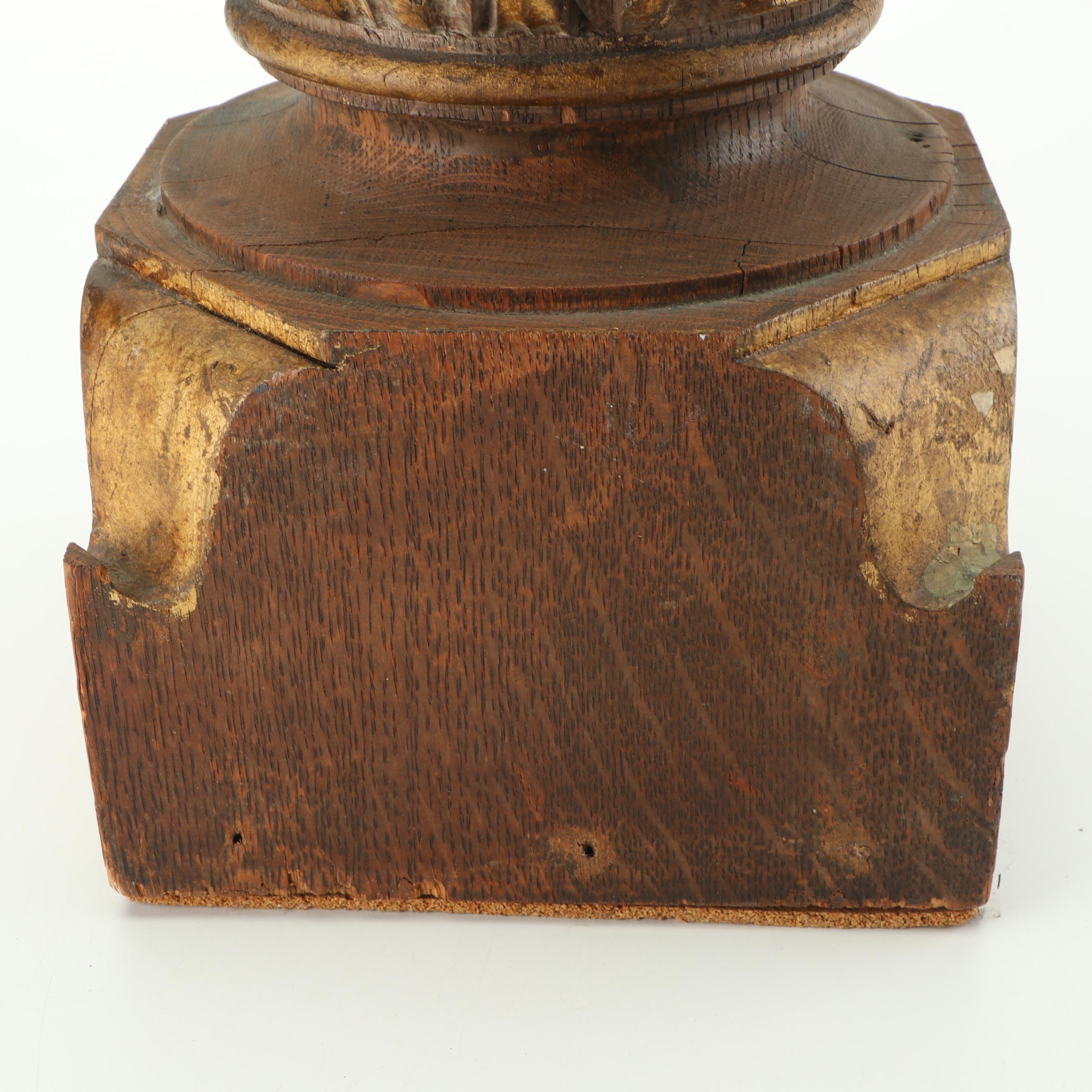 Large Distressed Wood Partial Gilt Finial