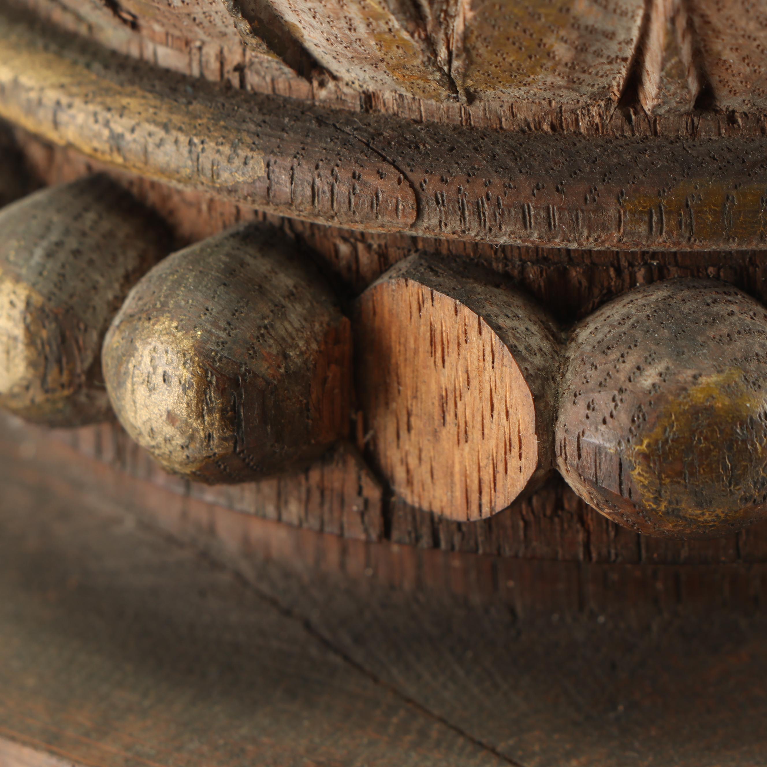 Large Distressed Wood Partial Gilt Finial
