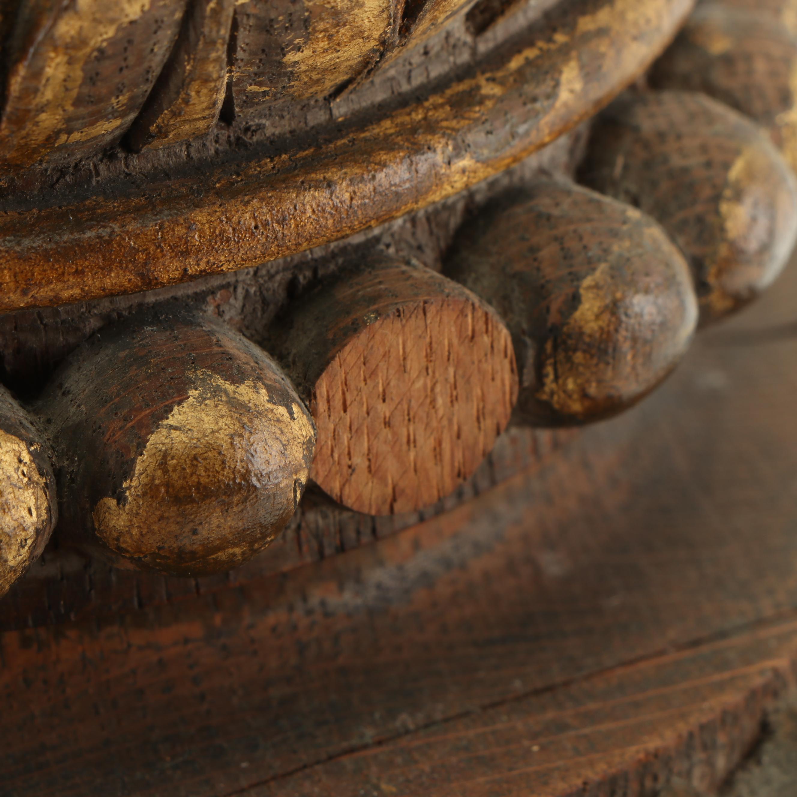 Large Distressed Wood Partial Gilt Finial