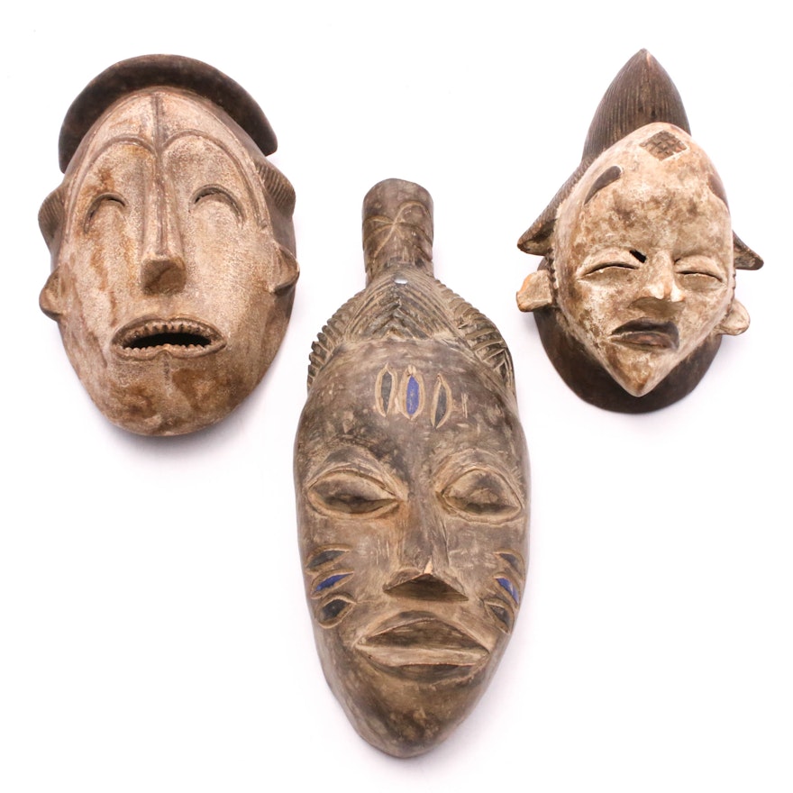 African Hand-Carved Wood Mask Wall Hangings