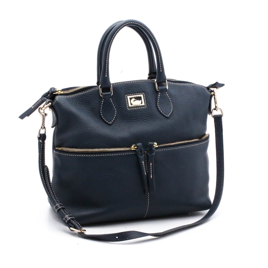 Dooney & Bourke Navy Blue Pebbled Leather Convertible Handbag