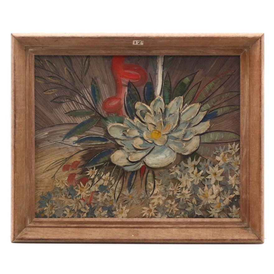 W.J. Medlian Impasto Oil Painting "Stars of White Ice Plant (Echeveria Glauca)"