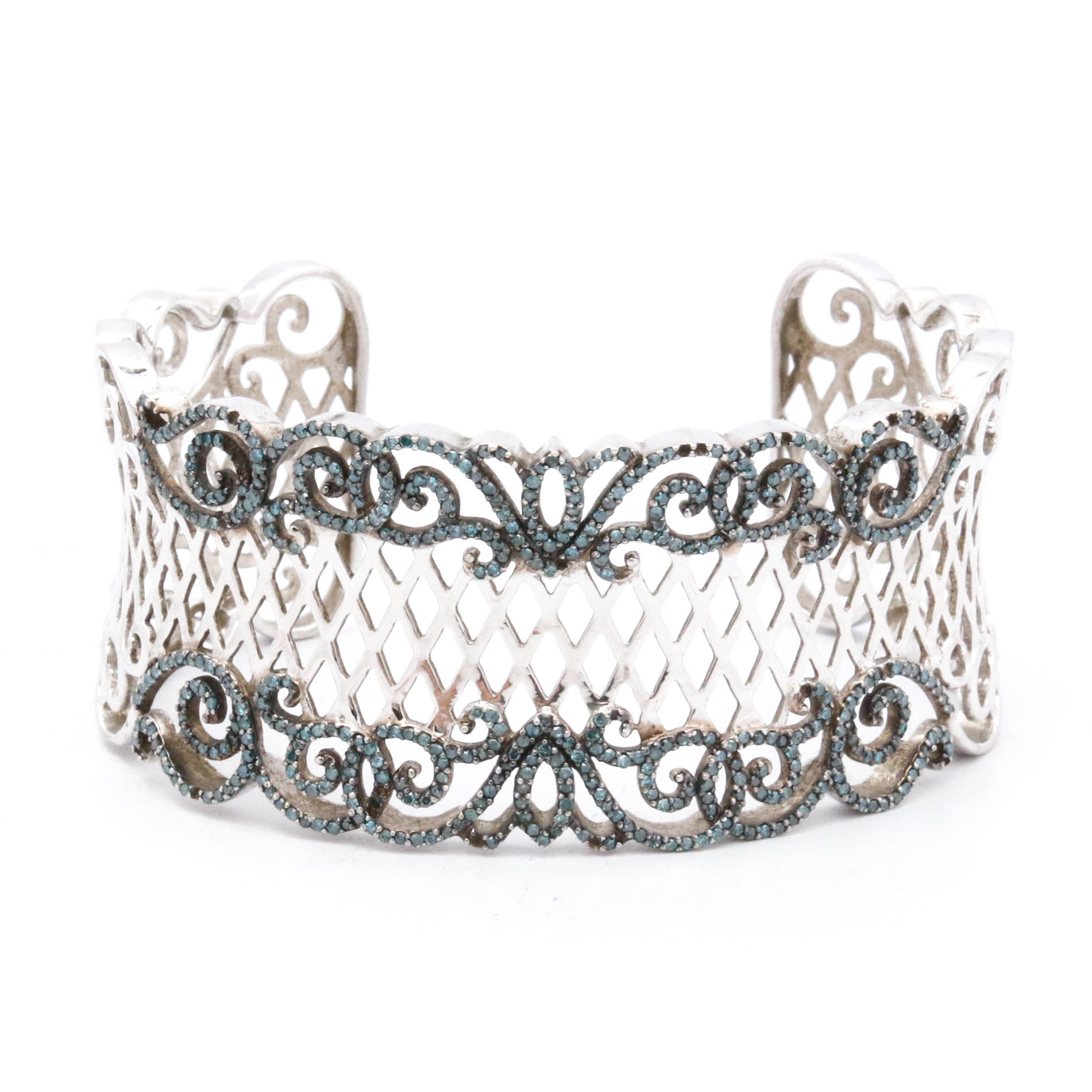 Sterling Silver and Glass Crystal Cuff Bracelet