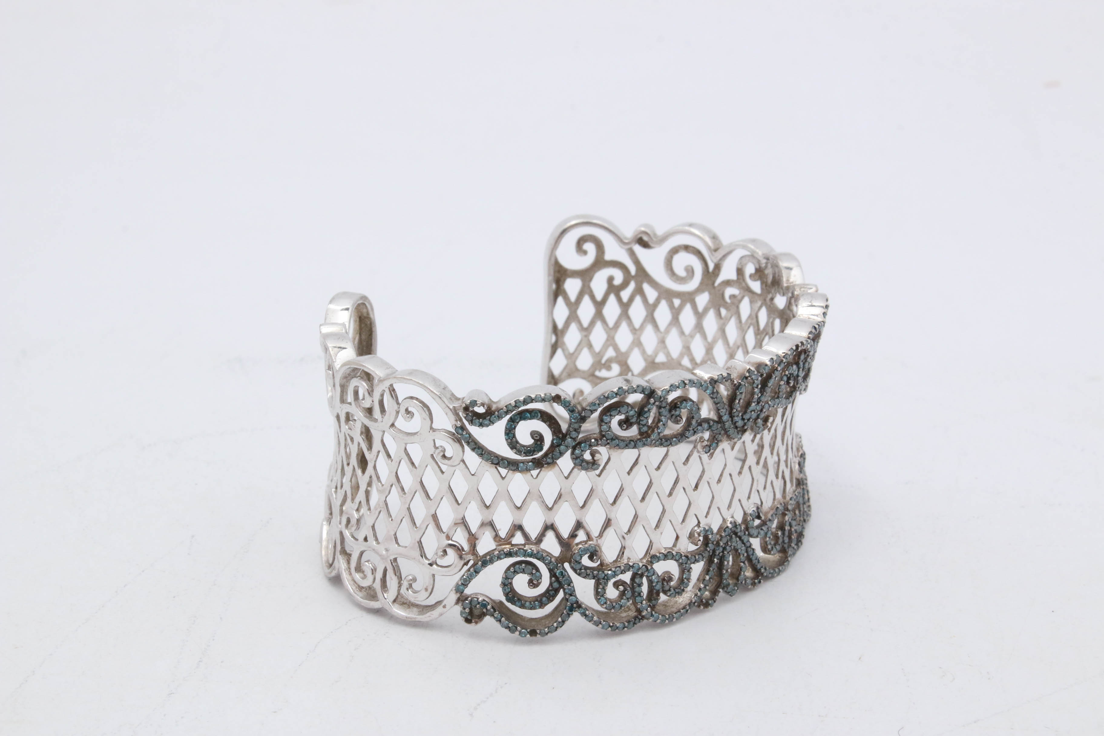 Sterling Silver and Glass Crystal Cuff Bracelet