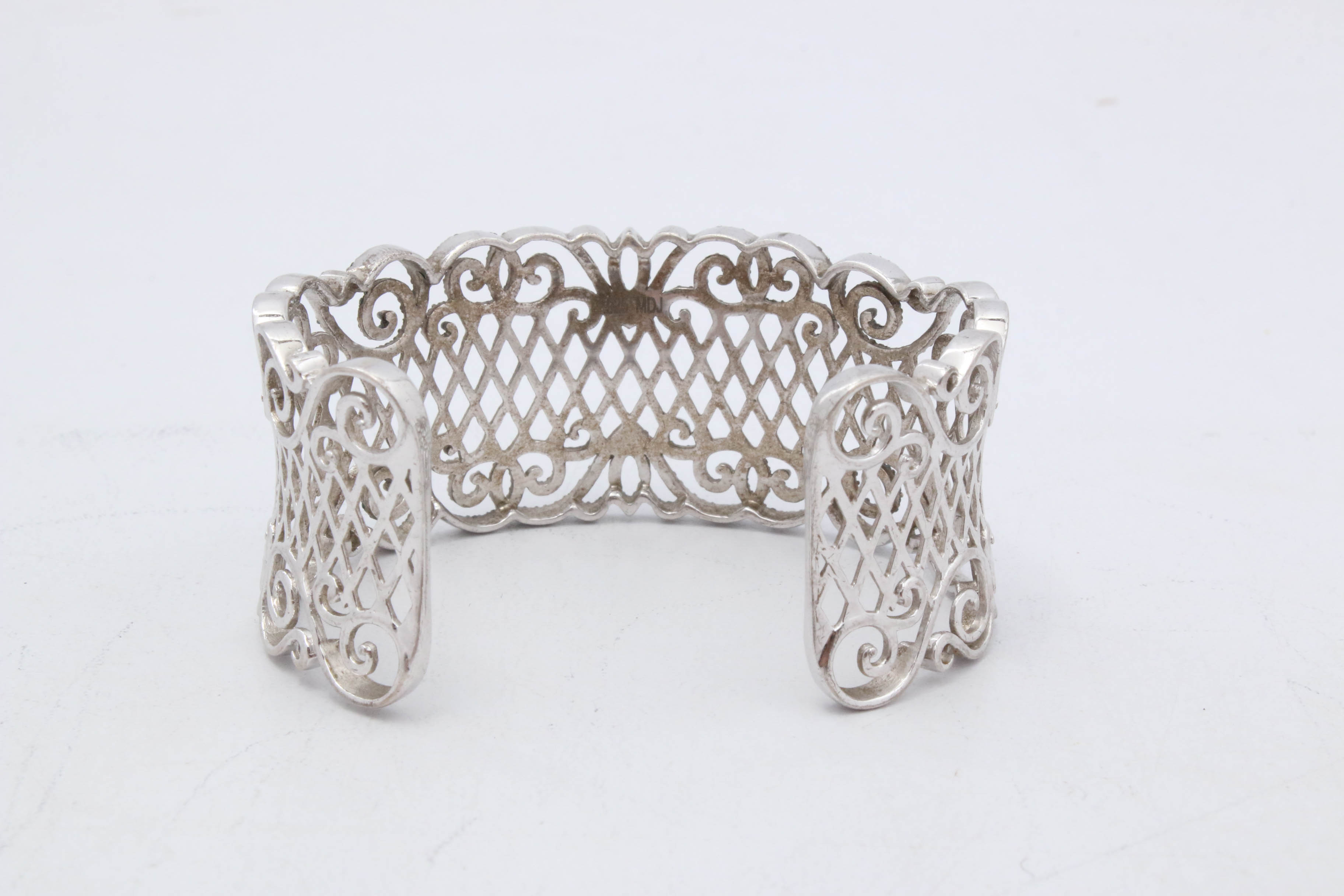 Sterling Silver and Glass Crystal Cuff Bracelet