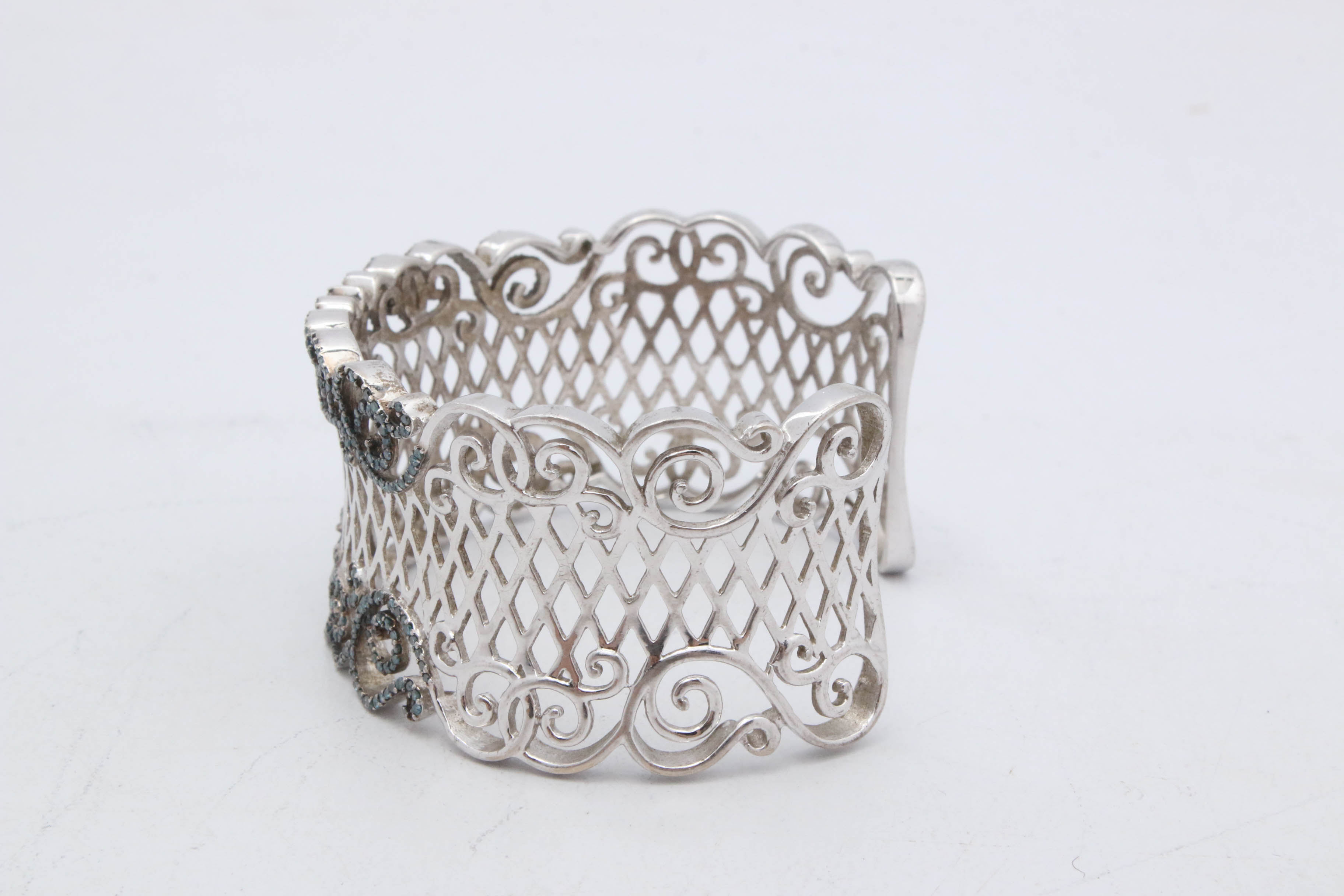 Sterling Silver and Glass Crystal Cuff Bracelet