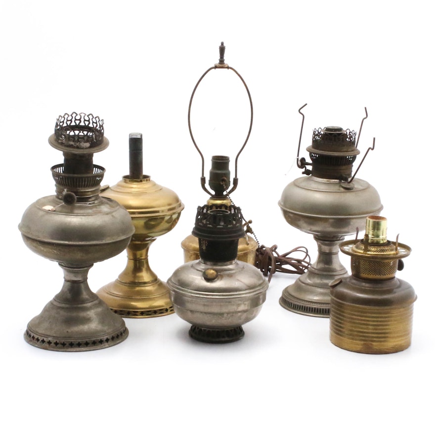 Oil Lamps, Fonts, and Converted Table Lamps, Early 20th Century