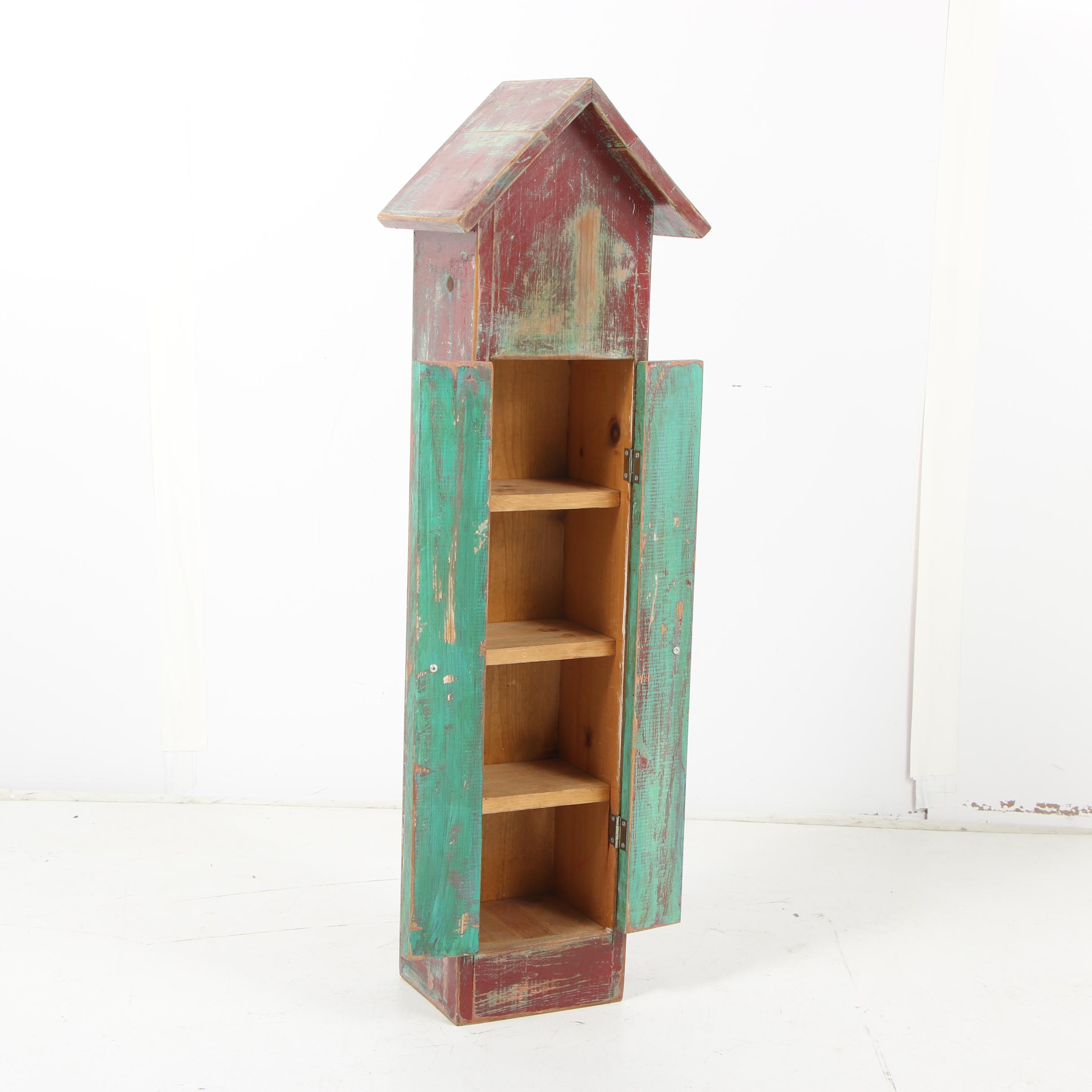 Painted and Distressed Wooden Bird House Style Storage Cabinet