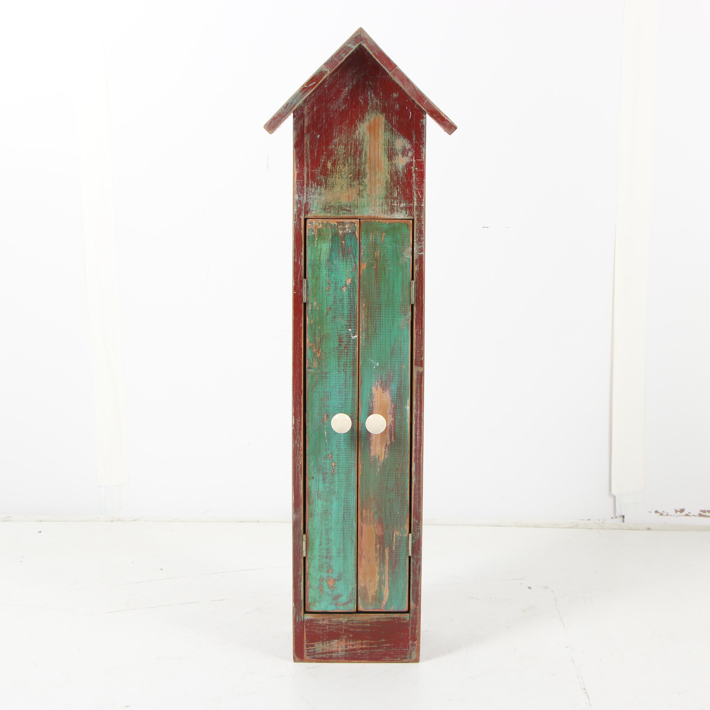 Painted and Distressed Wooden Bird House Style Storage Cabinet