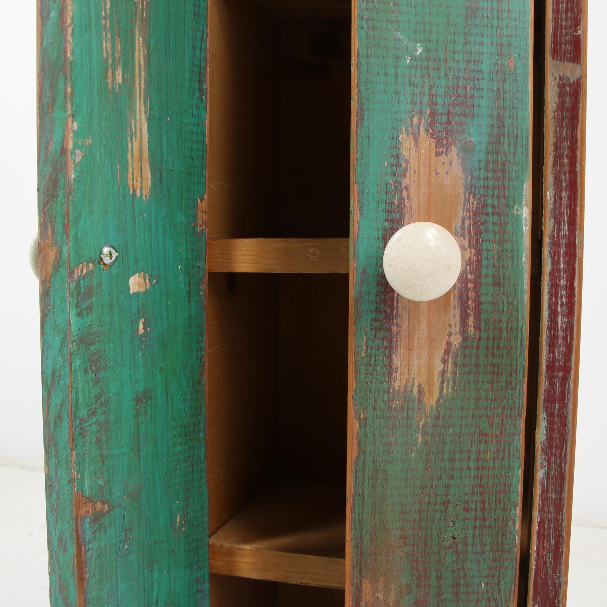 Painted and Distressed Wooden Bird House Style Storage Cabinet