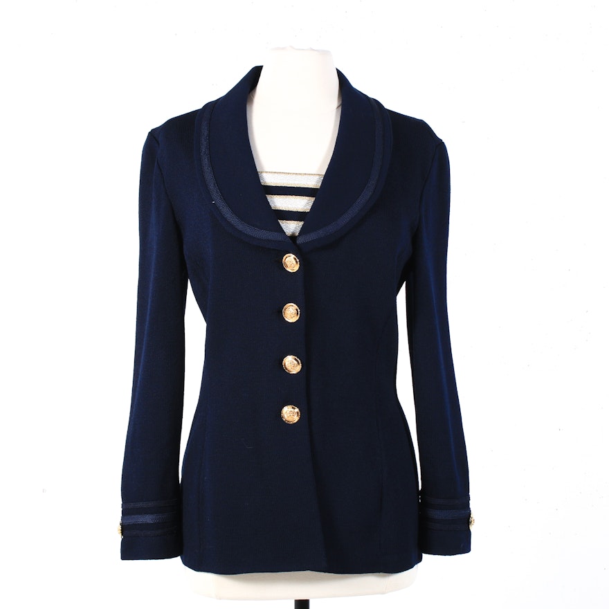 St. John Collection Nautical Style Knit Jacket with Detachable Dickey