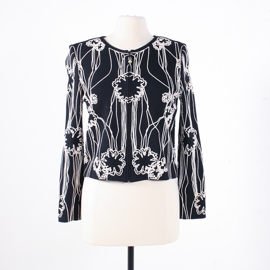 St. John Collection Chain Stitched Floral Knit Jacket