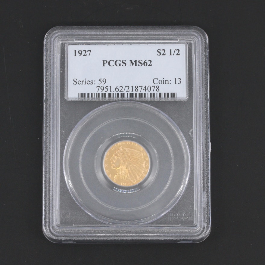PCGS Graded MS62 1927 Indian Head Quarter Eagle $2.50 Gold Coin