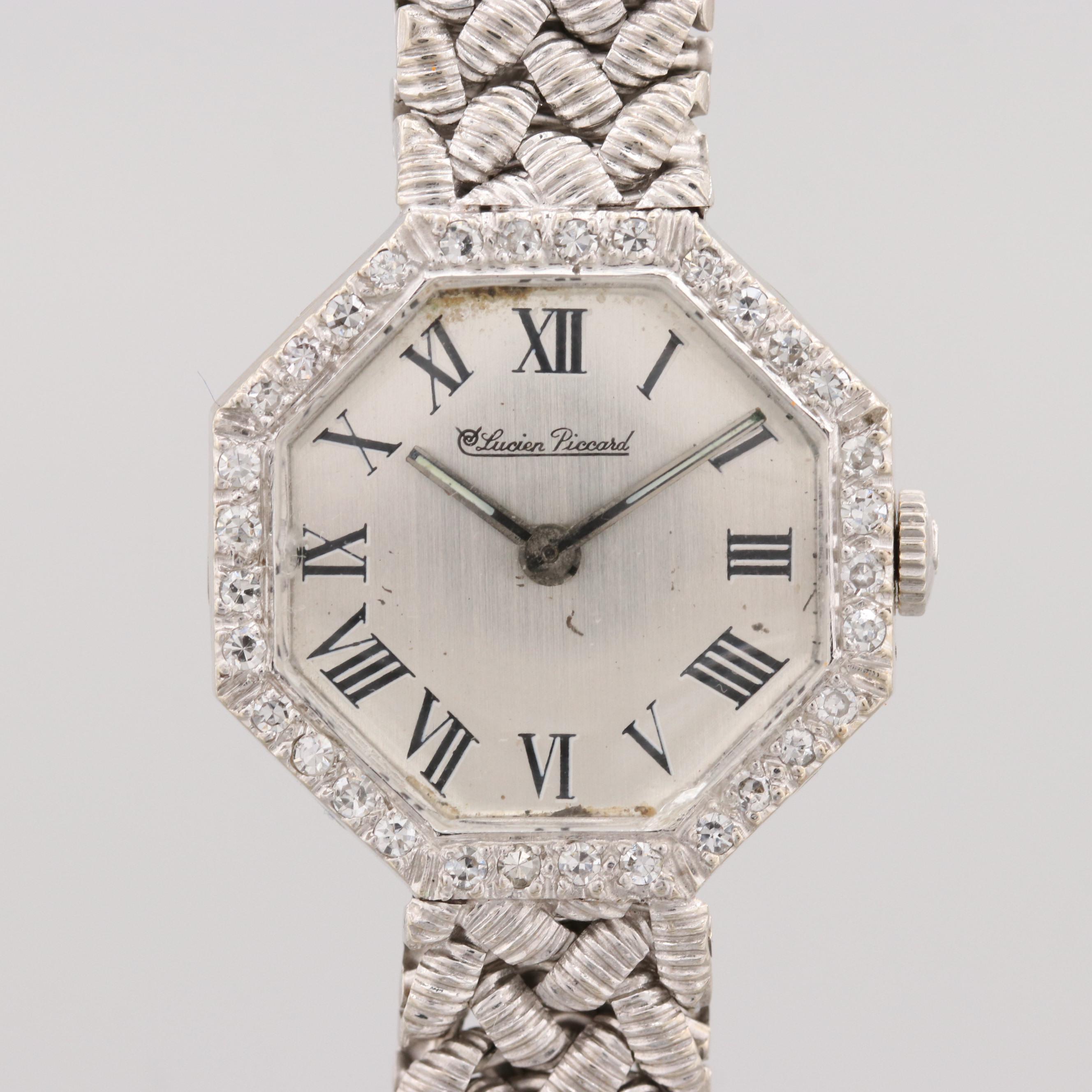 Lucien Piccard 14K White Gold Diamond Watch