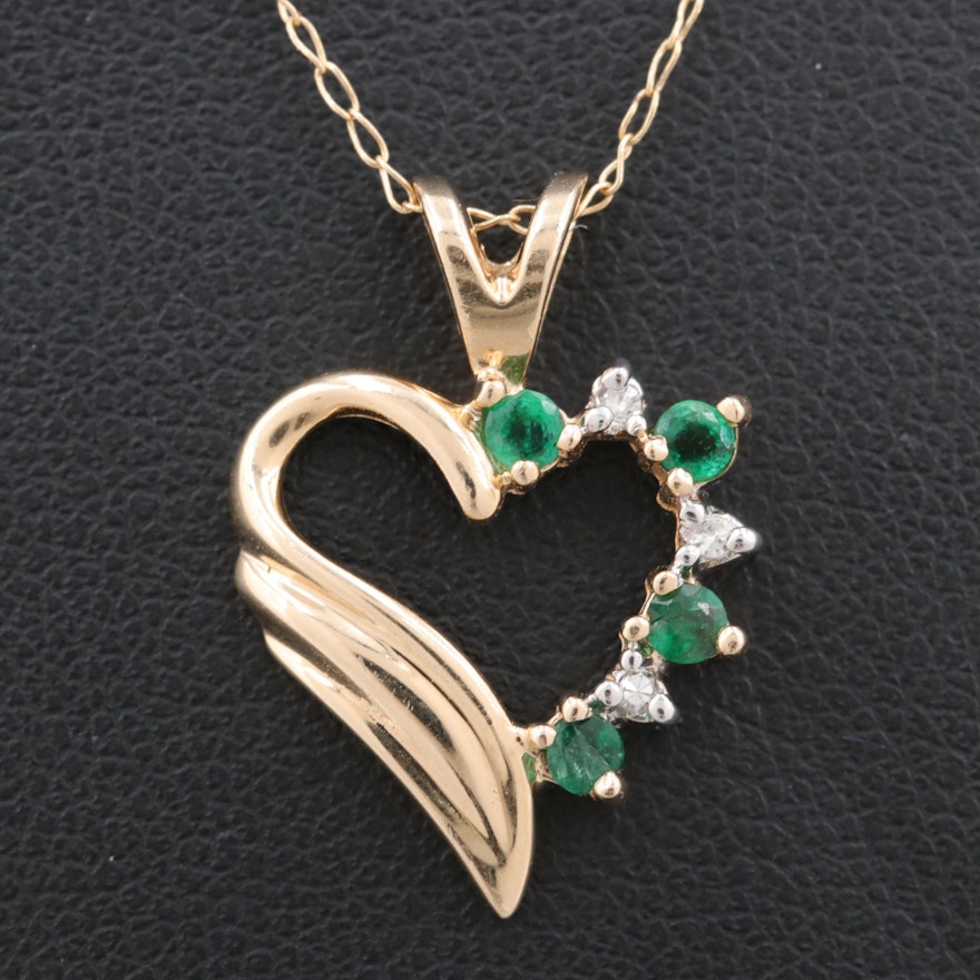 Alwand Vahan 14K Yellow Gold Emerald and Diamond Heart Shaped Pendant Necklace