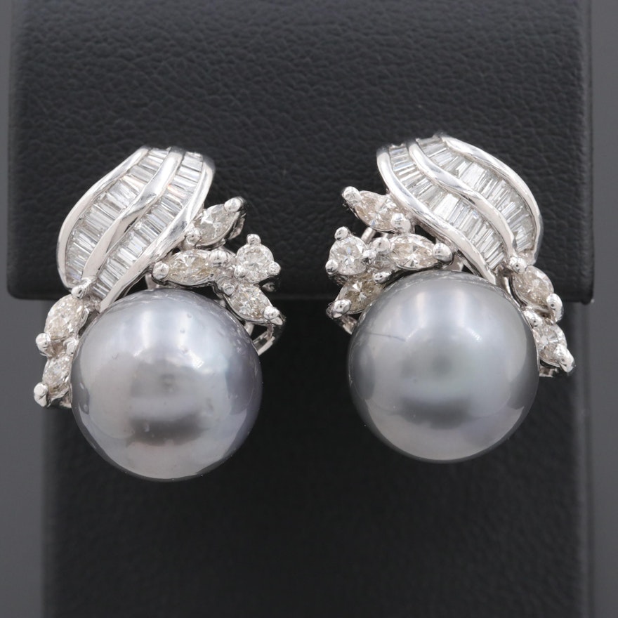 Platinum Cultured Pearl and 1.42 CTW Diamond Earrings