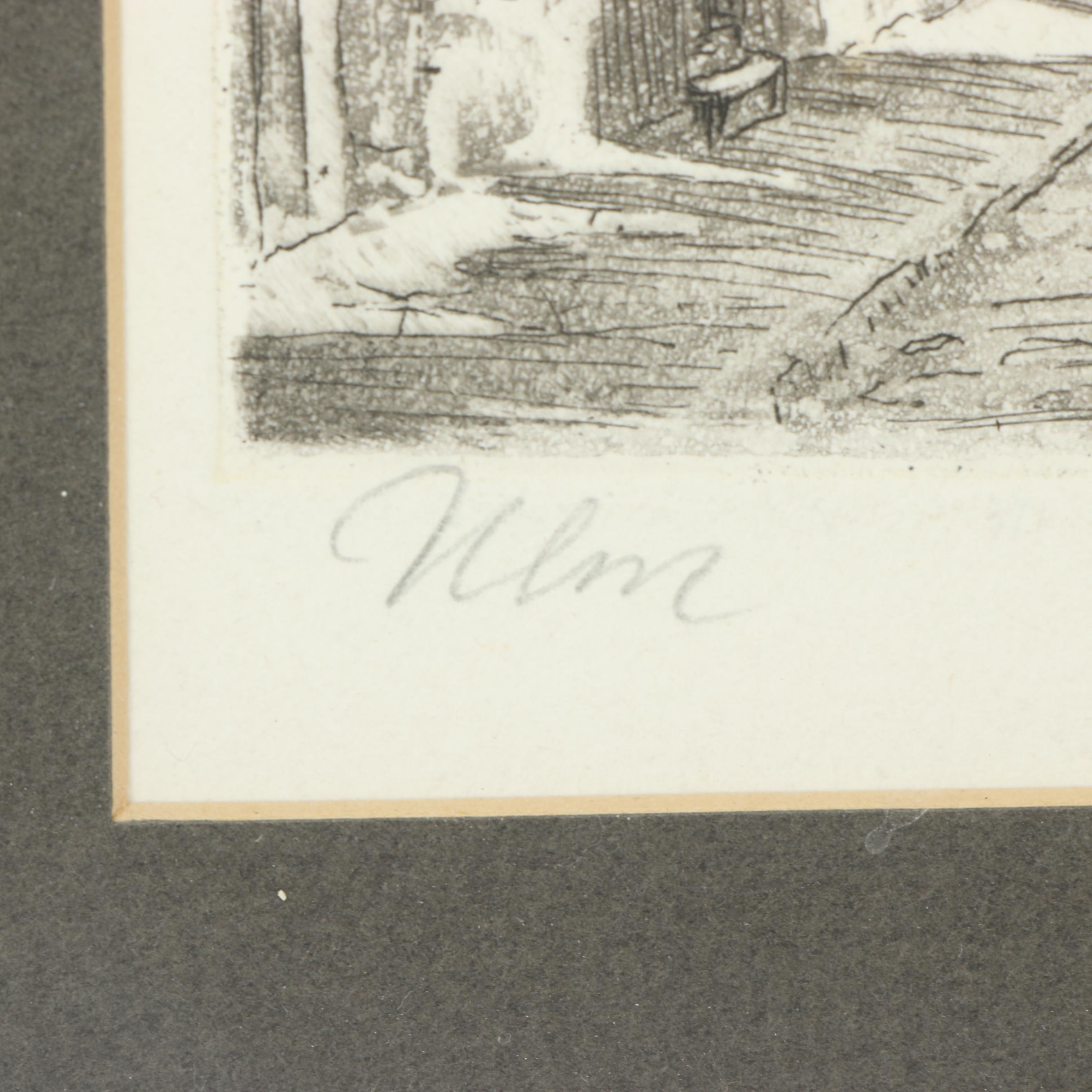 1930 German Architectural Etching with Aquatint "Ulm"