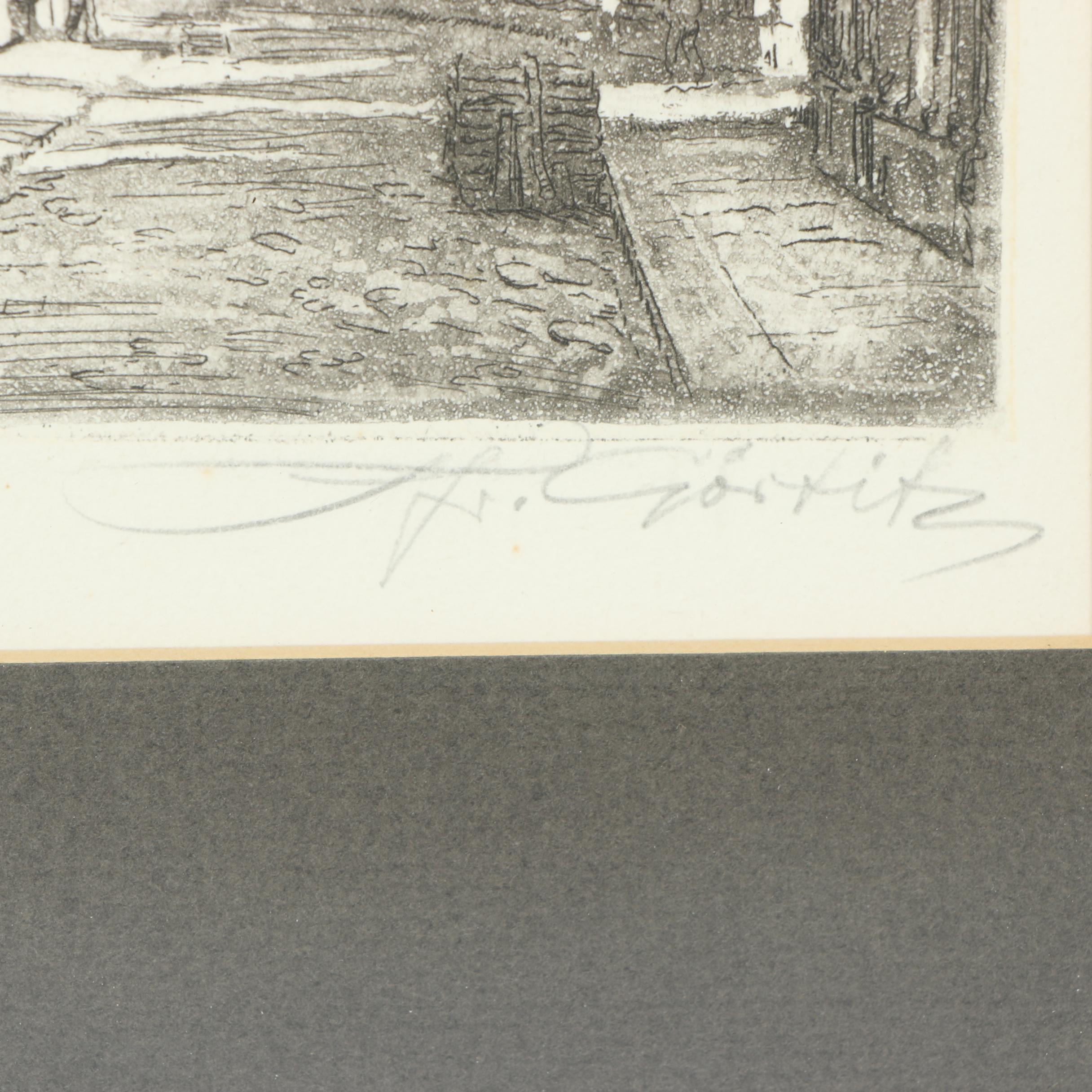 1930 German Architectural Etching with Aquatint "Ulm"