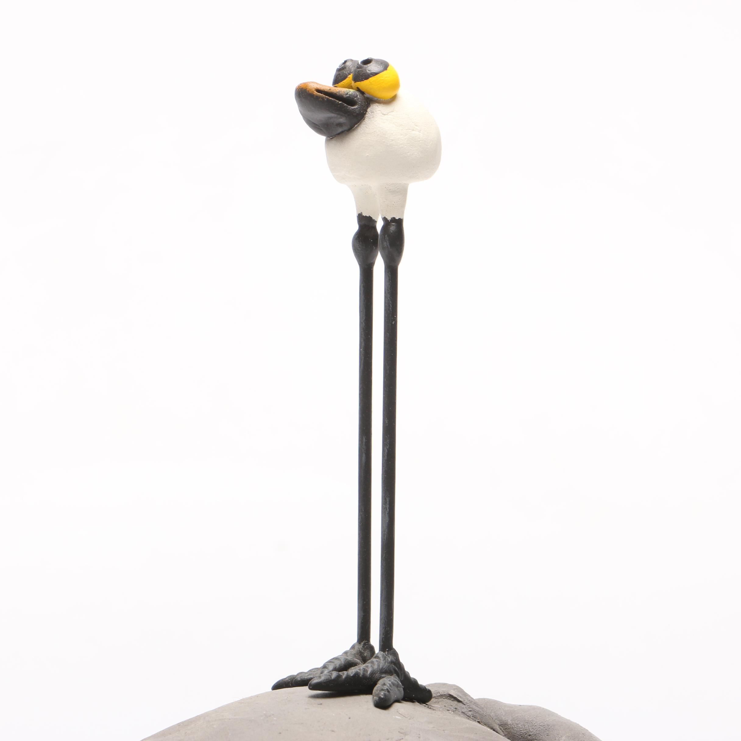 Todd J. Warner Ceramic Hippopotamus and Bird Sculpture