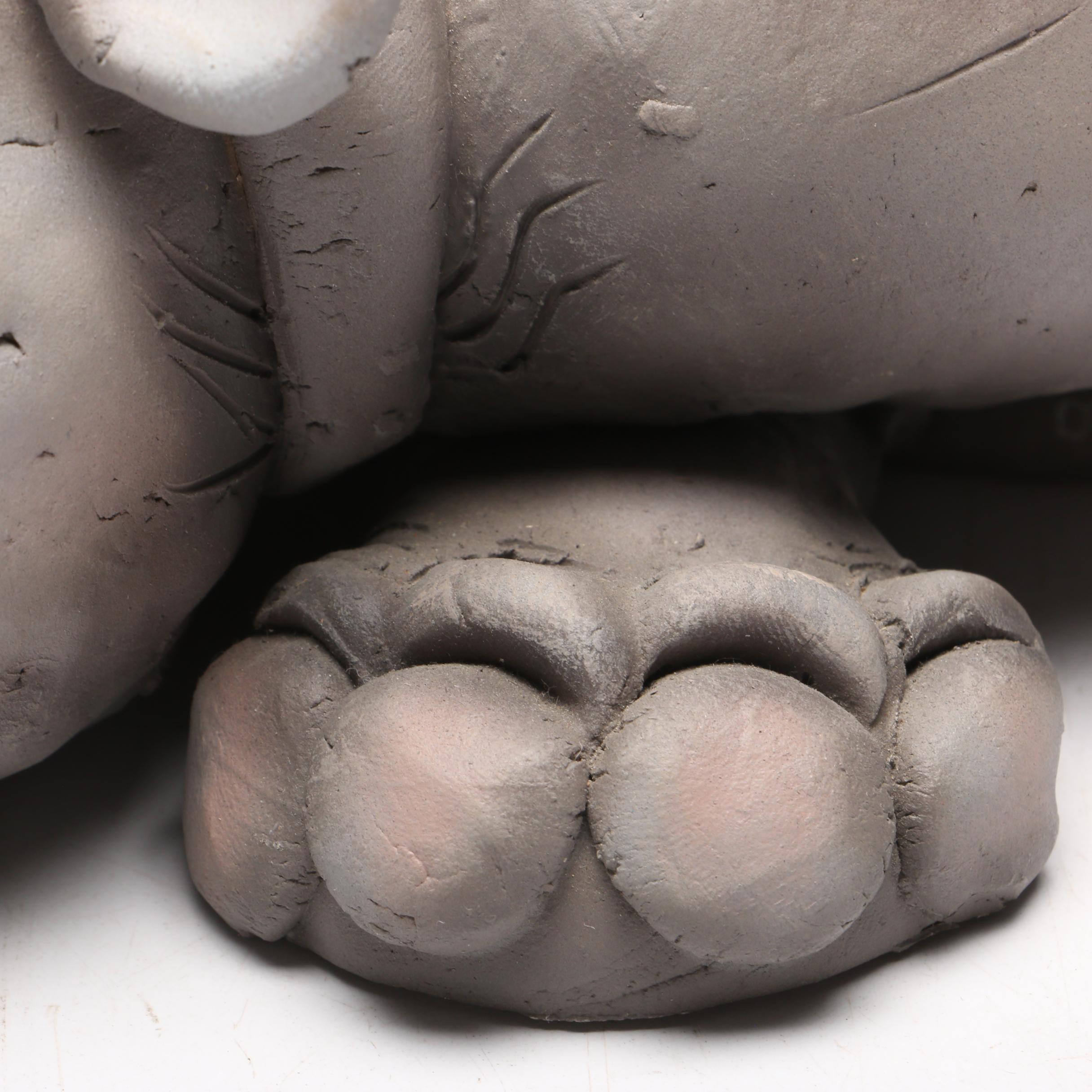 Todd J. Warner Ceramic Hippopotamus and Bird Sculpture